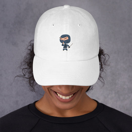 Ninja - Playful Cartoon Ninja - Cap - Baseball Cap - White - Front