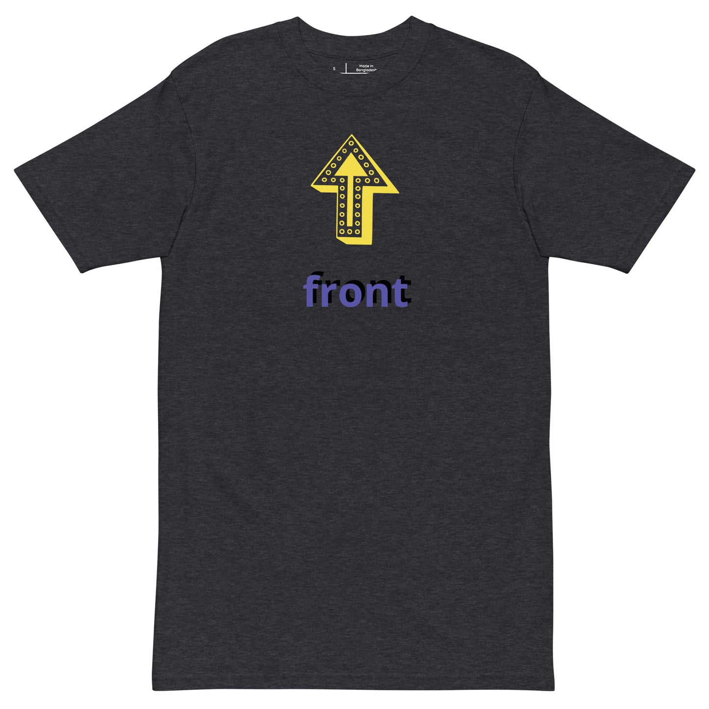 Up Front - Bold Humour - Short-Sleeve - Premium Heavyweight - Unisex T-Shirt - Graphic Tee - Charcoal Heather - Front