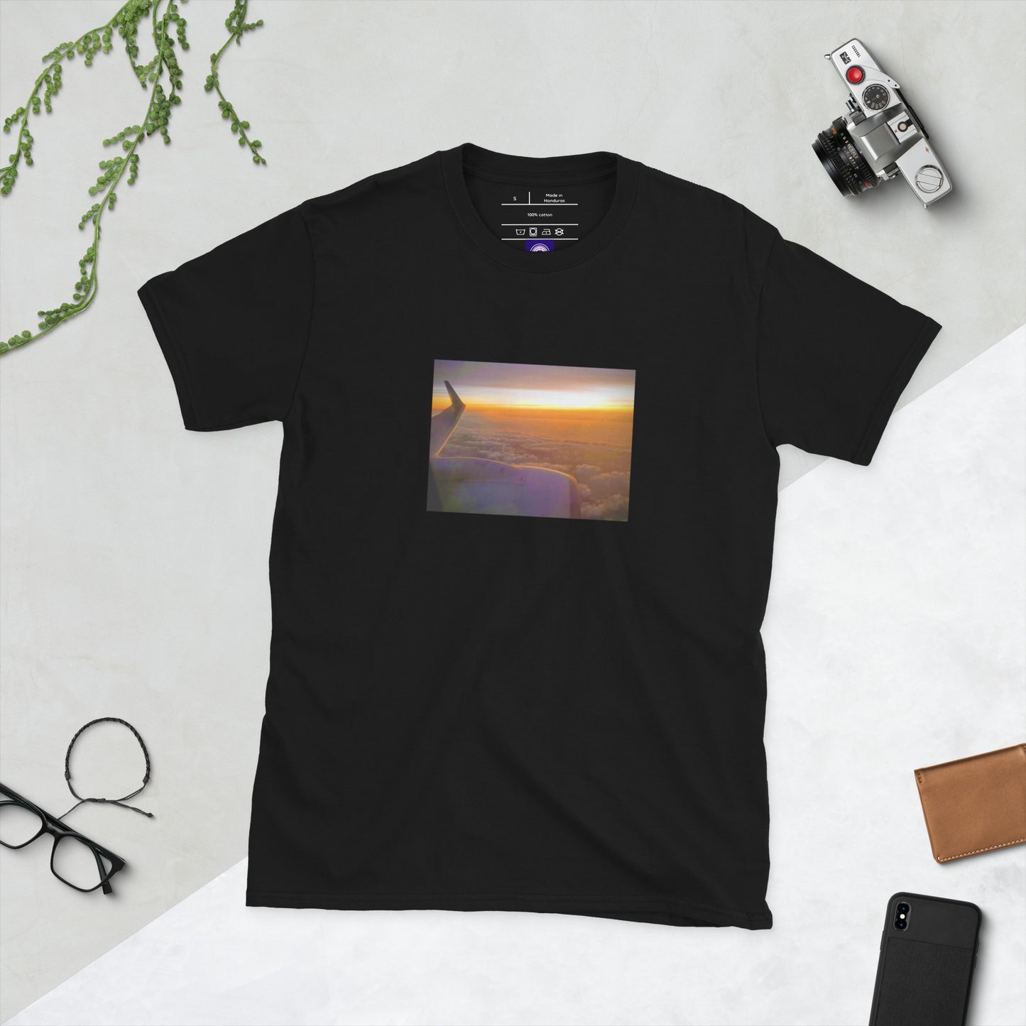 Jet Set - Sunset Above The Clouds - Short-Sleeve Unisex T-Shirt - Graphic Tee - Black - Front