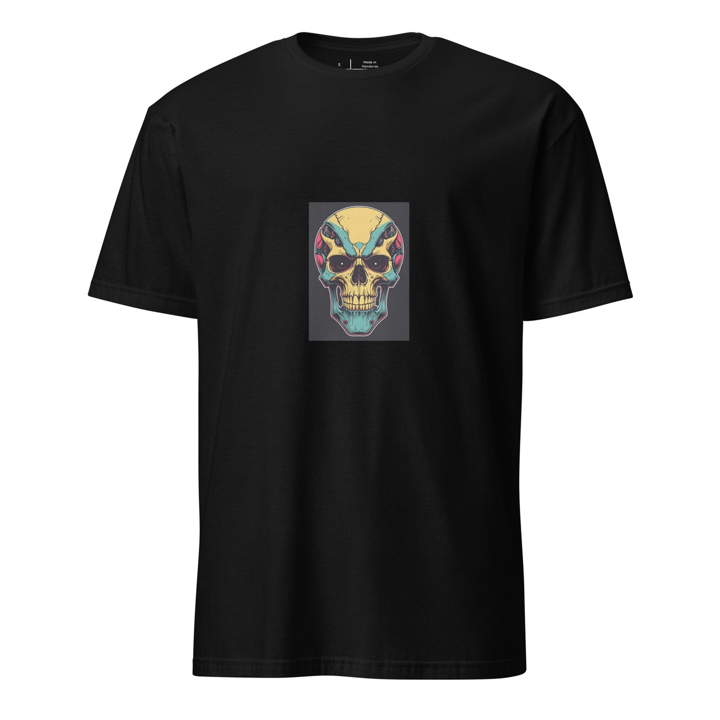 Cyber Skull - Sci-Fi Neon Skull - Short-Sleeve Unisex T-Shirt - Graphic Tee - Black - Front