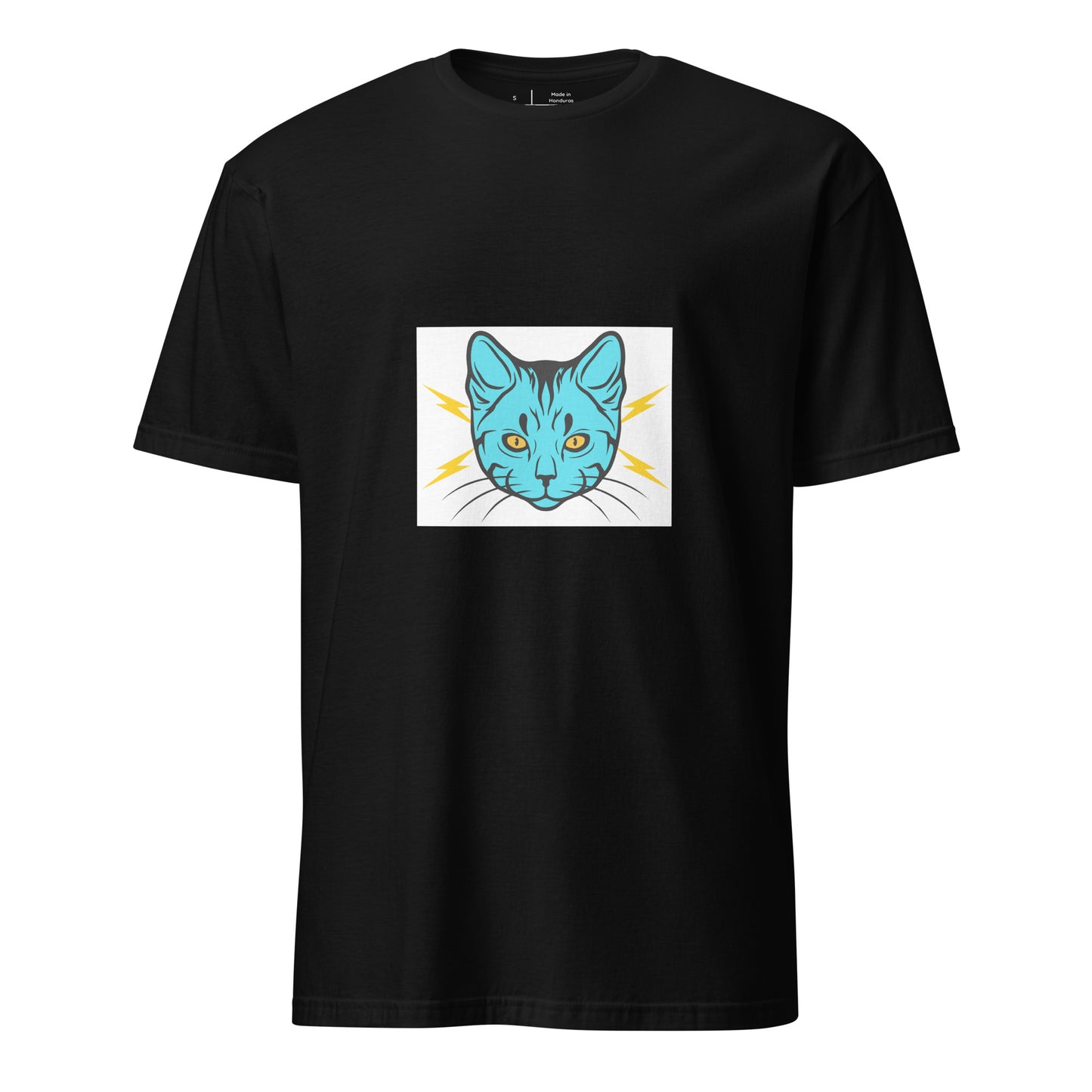 Electro Cat - Urban Cartoon Feline - Short-Sleeve Unisex T-Shirt - Graphic Tee - Black - Front