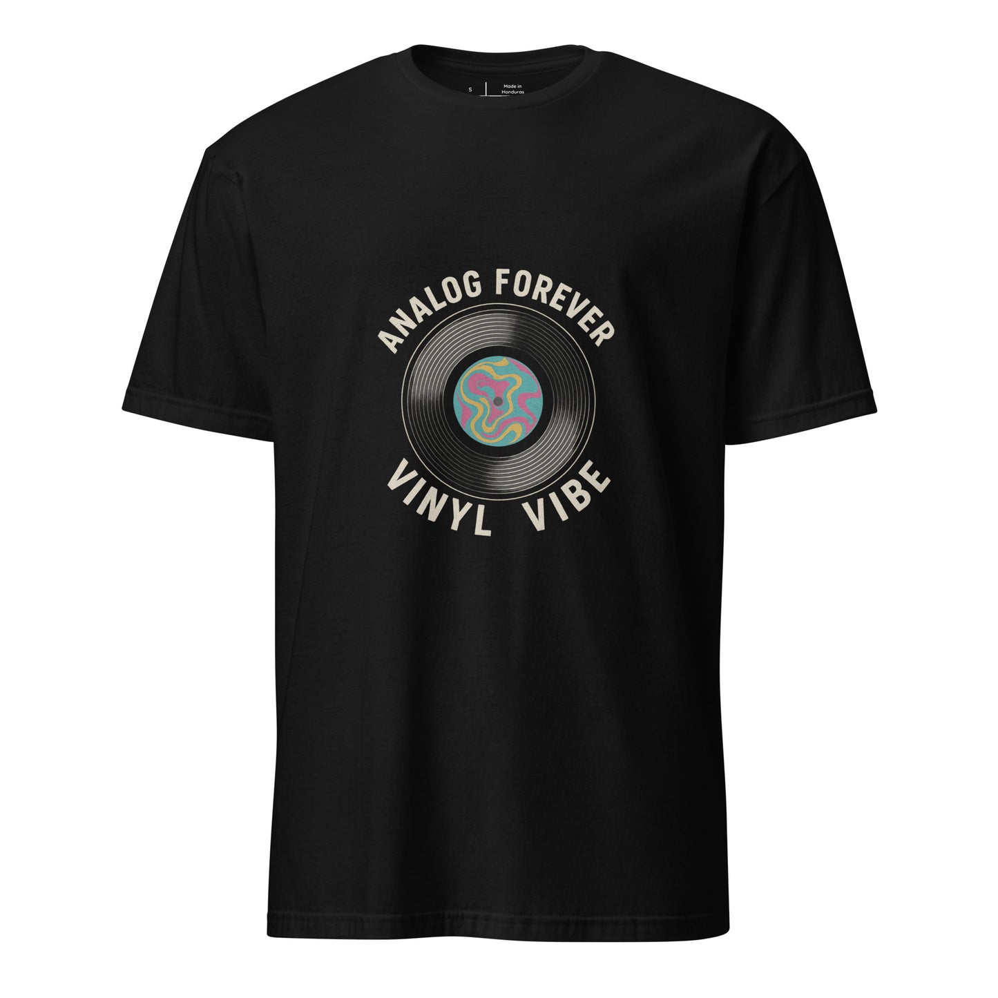 Analog Forever – Vinyl Vibe - Short-Sleeve Unisex T-Shirt - Graphic Tee -
Black - Front