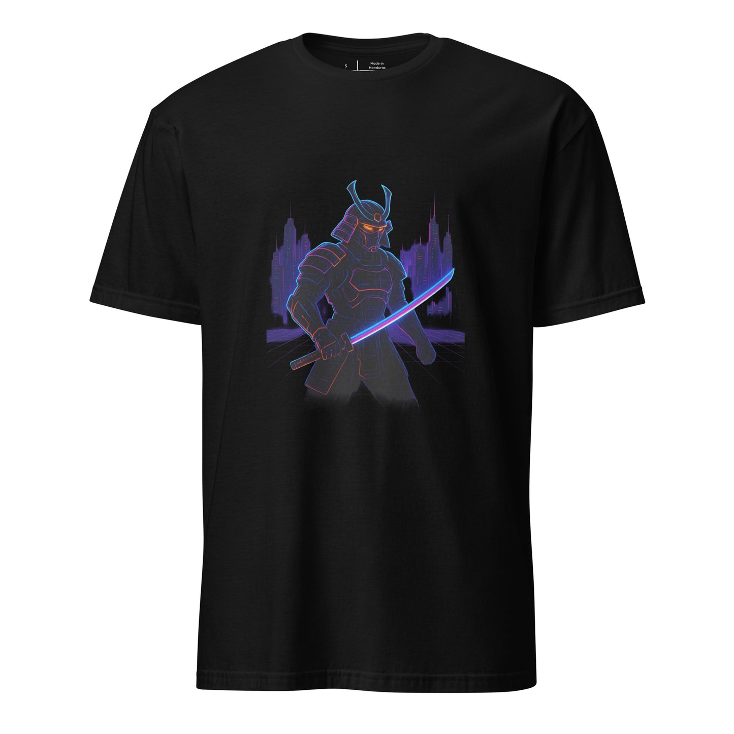 Neon Samurai - Cyberpunk Samurai - Short-Sleeve Unisex T-Shirt - Graphic Tee - Black - Front