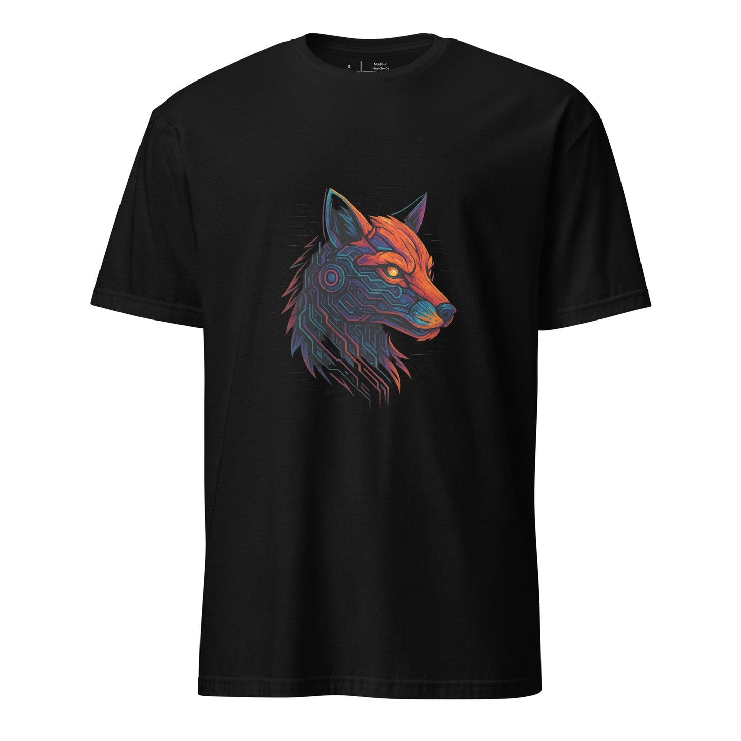 Cyber Fox – Neon Trickster - Short-Sleeve Unisex T-Shirt - Graphic Tee - Black - Front