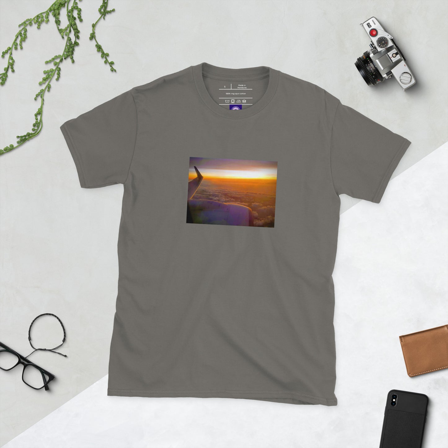 Jet Set - Sunset Above The Clouds - Short-Sleeve Unisex T-Shirt - Graphic Tee - Charcoal - Front