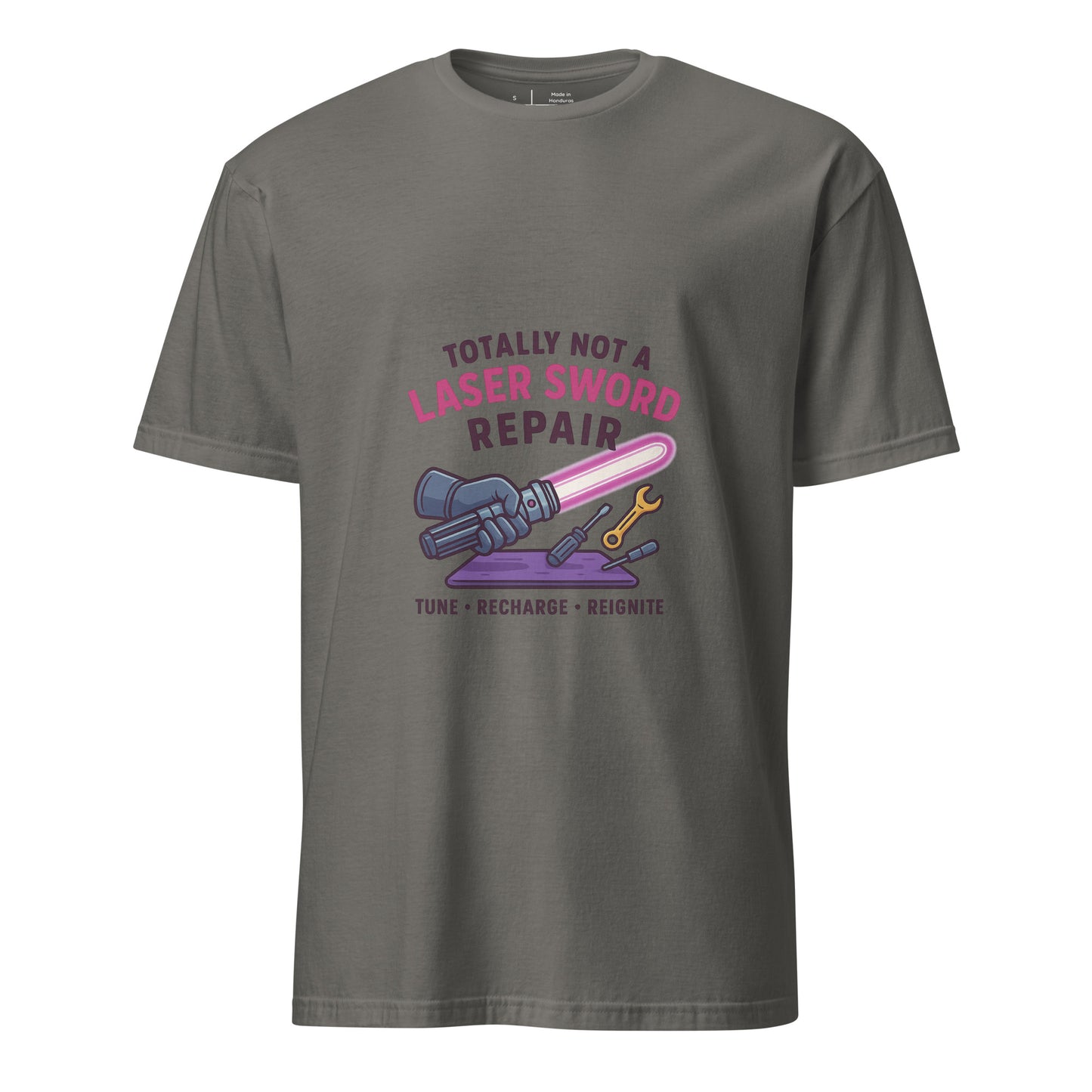 Totally Not A Laser Sword Repair – Galactic Fixes, Off The Books - Short-Sleeve Unisex T-Shirt - Graphic Tee -
Charcoal - Front