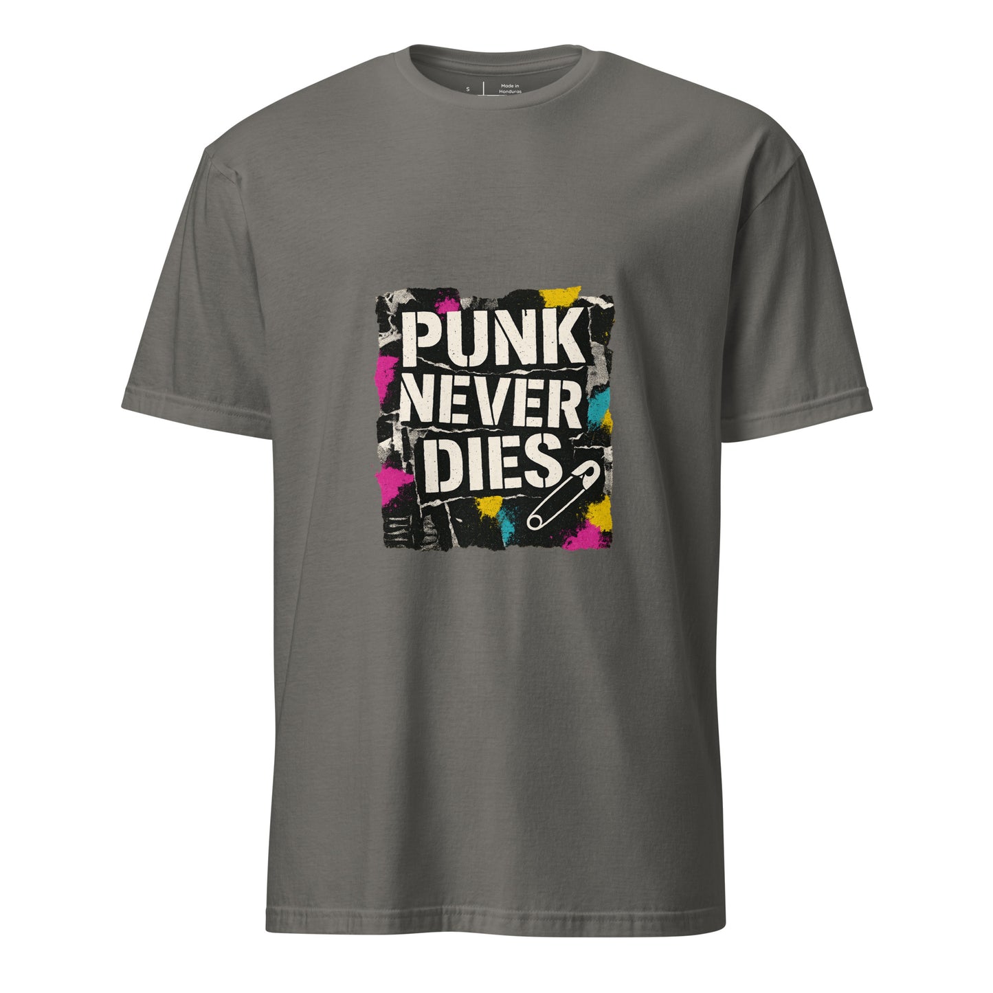 Punk Never Dies – Retro Punk Rock - Short-Sleeve Unisex T-Shirt - Graphic Tee - Charcoal - Front