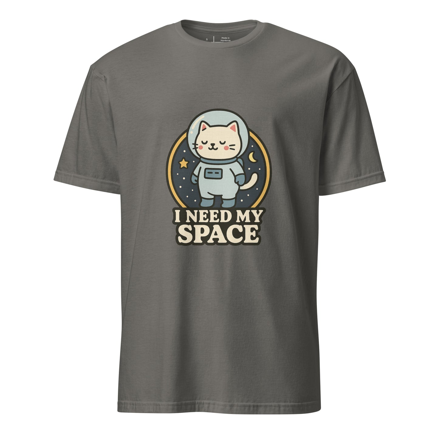 I Need Space – Lucky Cat Astronaut - Short-Sleeve Unisex T-Shirt - Graphic Tee - Charcoal - Front