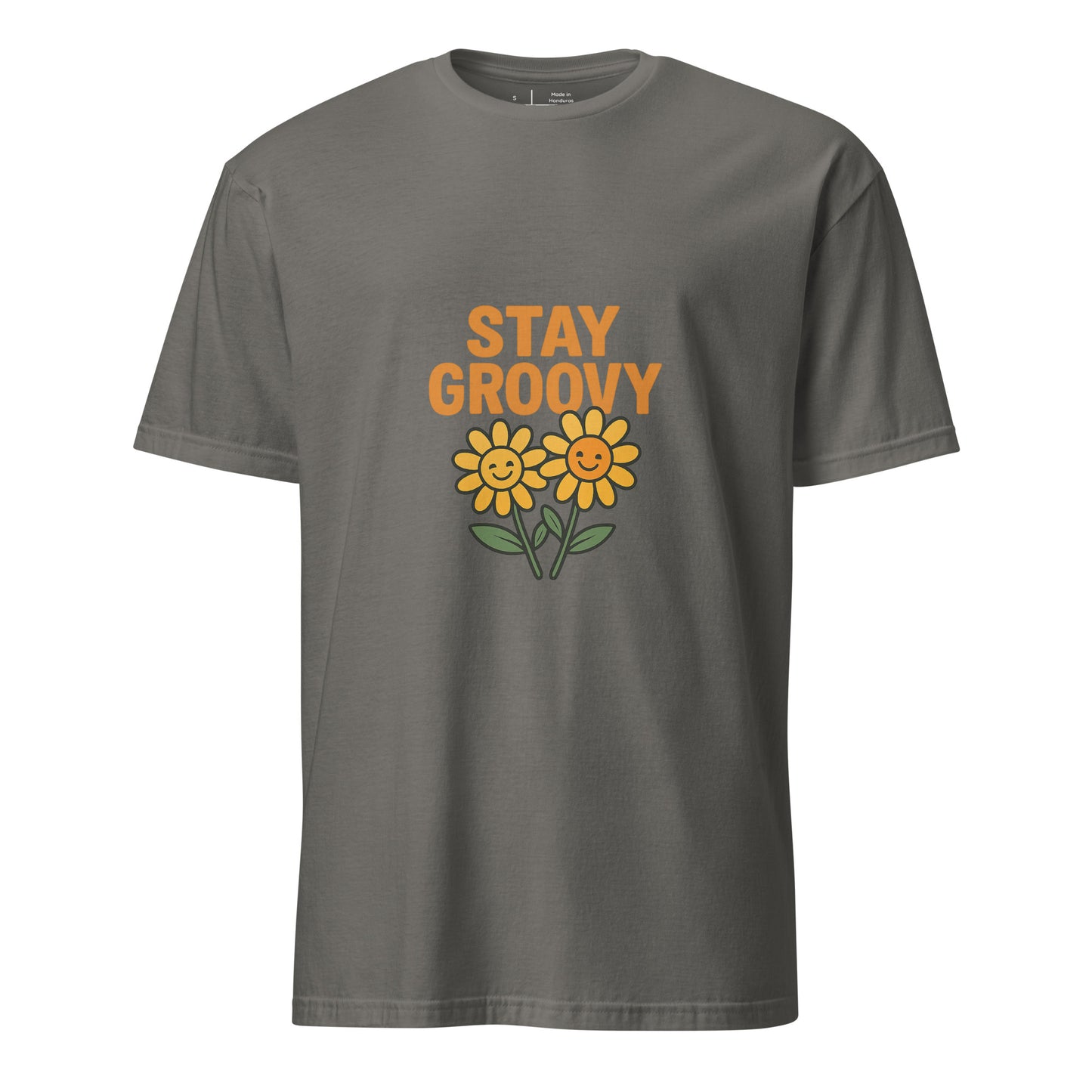 Stay Groovy – Retro Flower Power - Short-Sleeve Unisex T-Shirt - Graphic Tee - Charcoal - Front