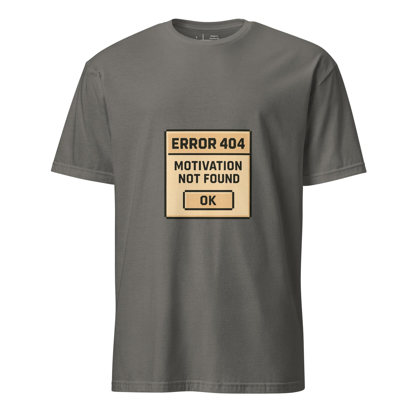 Error 404: Motivation Not Found – Funny Tech-Inspired - Short-Sleeve Unisex T-Shirt - Graphic Tee - Charcoal - Front