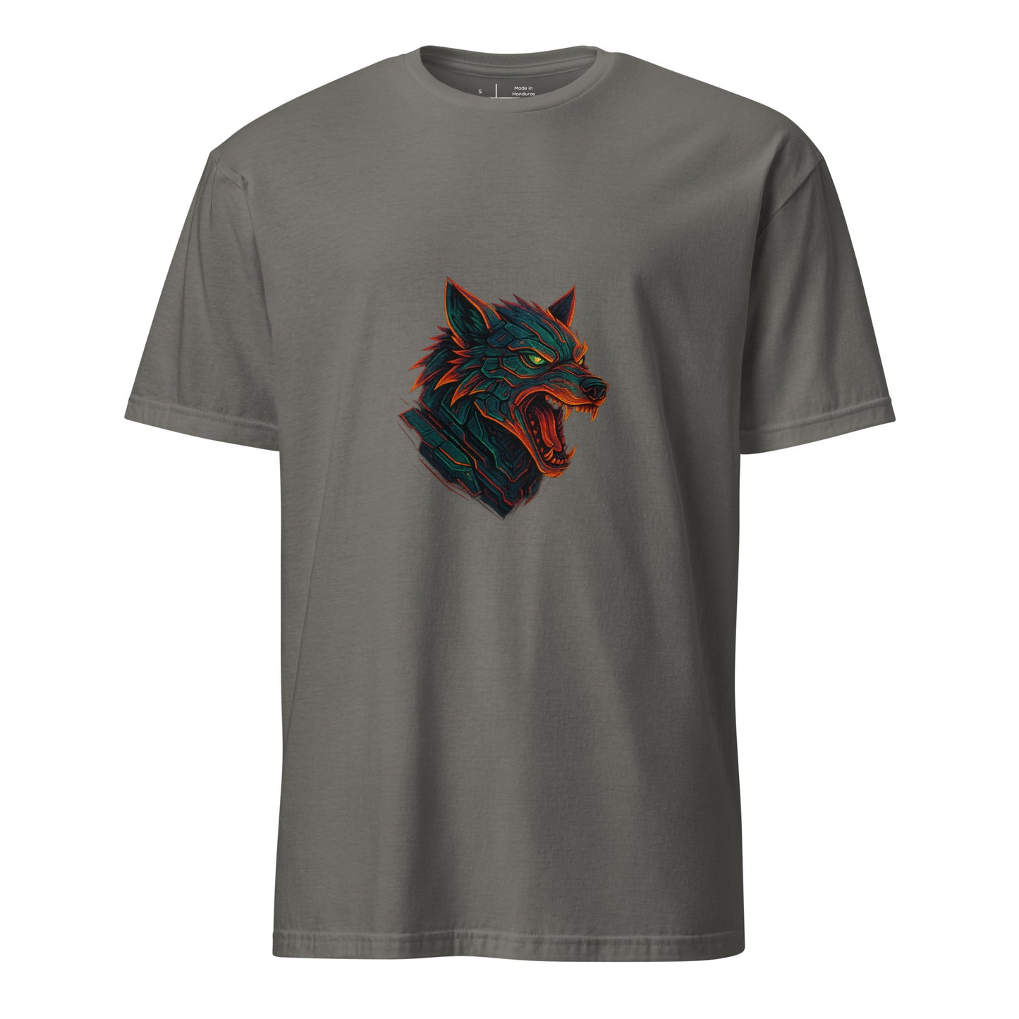 The Wolf Overdrive – Cyber Wolf Unleashed - Short-Sleeve Unisex T-Shirt - Graphic Tee - Charcoal - Front