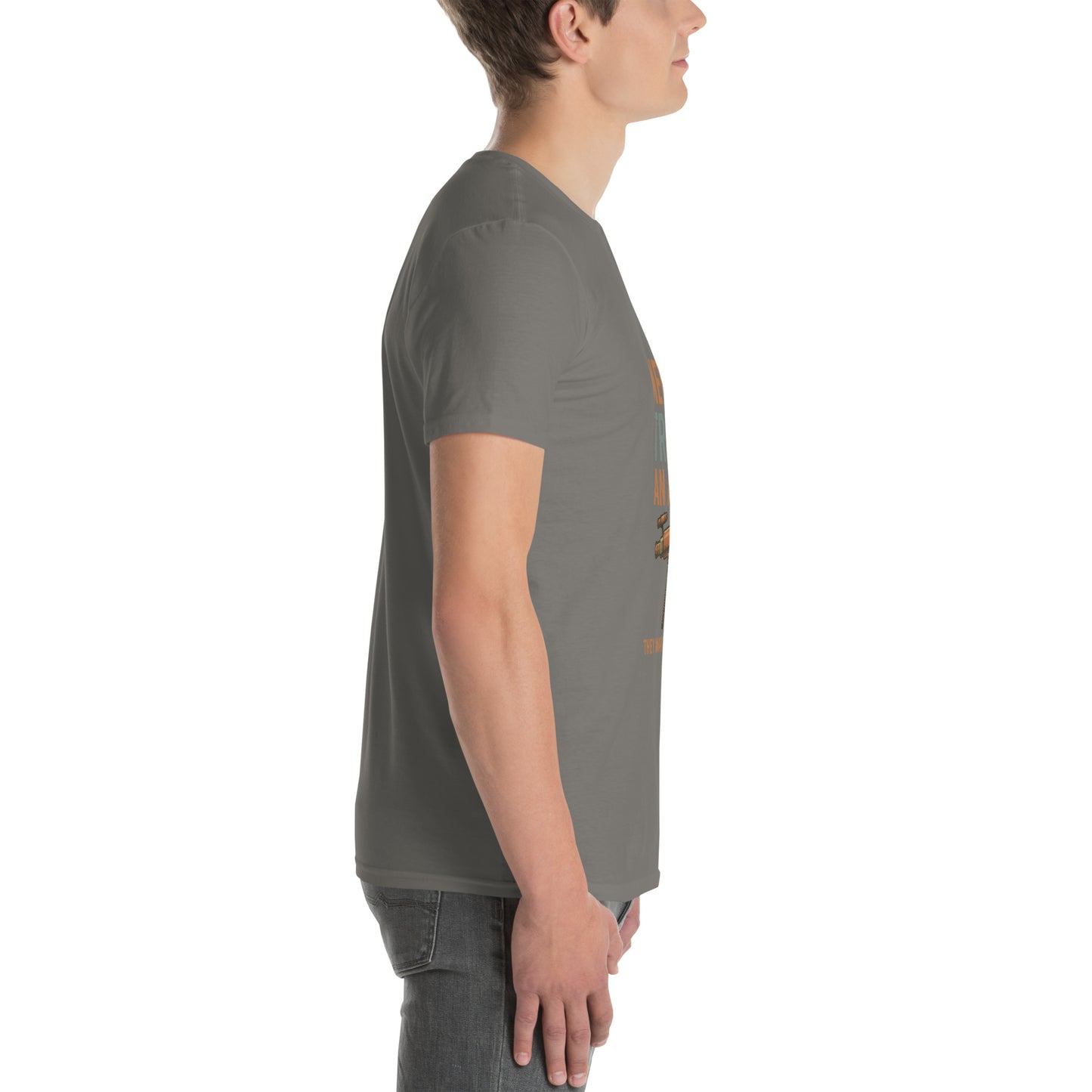 Never Trust An Atom - Science Joke - Short-Sleeve Unisex T-Shirt - Graphic Tee - Charcoal - Right side
