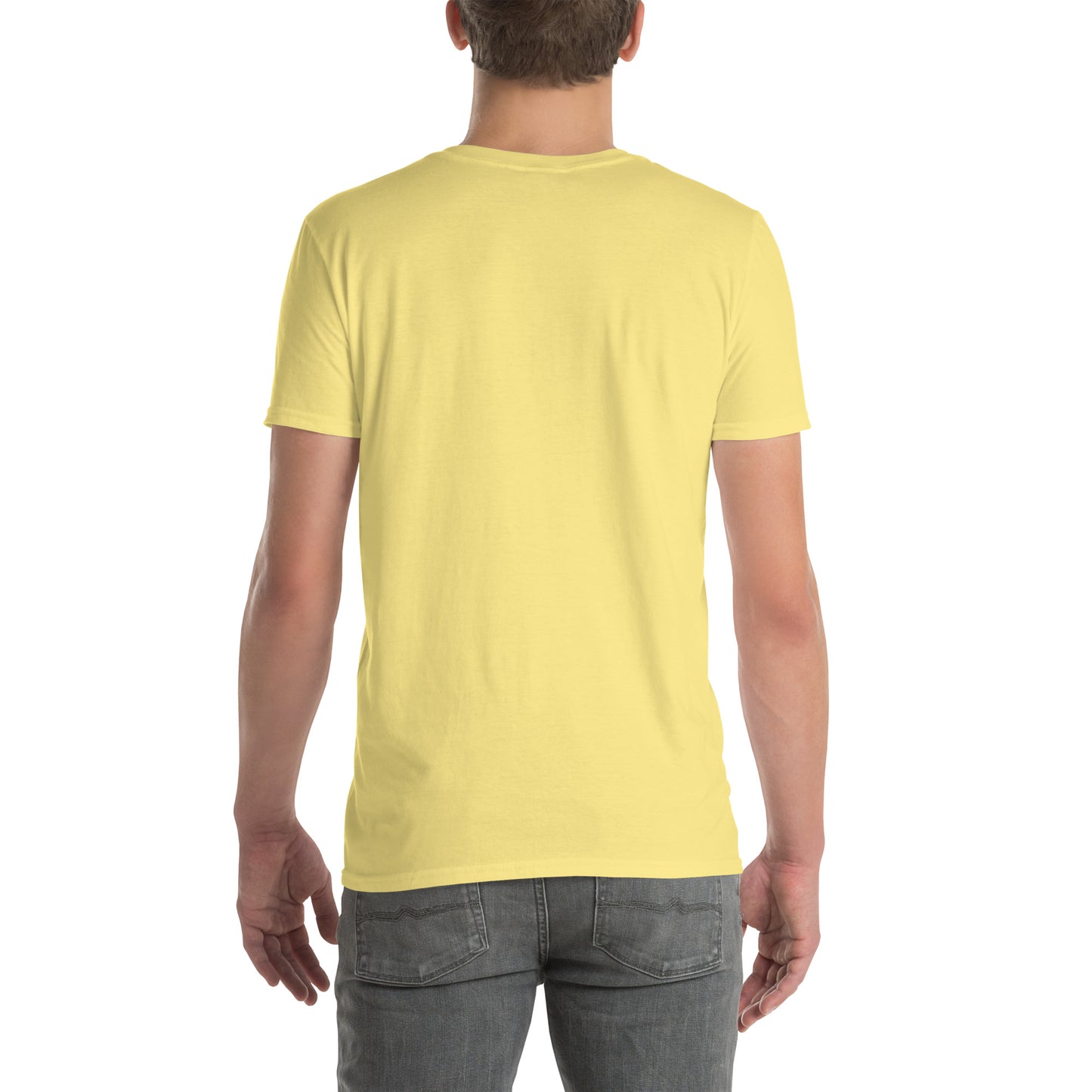Never Trust An Atom - Science Joke - Short-Sleeve Unisex T-Shirt - Graphic Tee - Cornsilk - Back