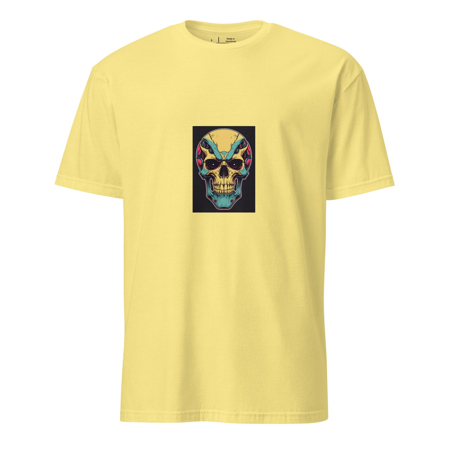 Cyber Skull - Sci-Fi Neon Skull - Short-Sleeve Unisex T-Shirt - Graphic Tee - Cornsilk - Front