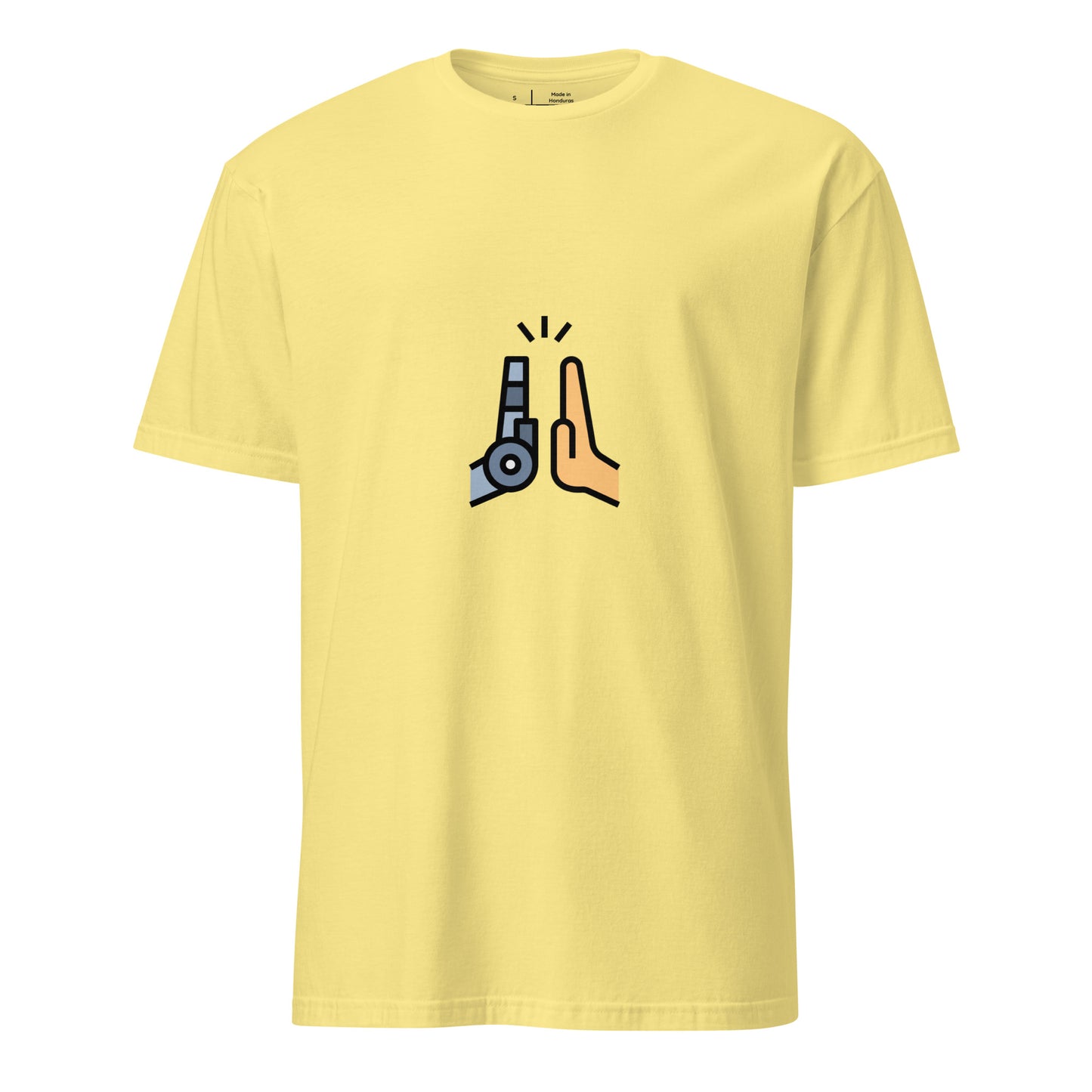 Collab - Man Meets Machine - Short-Sleeve Unisex T-Shirt - Graphic Tee - Cornsilk - Front