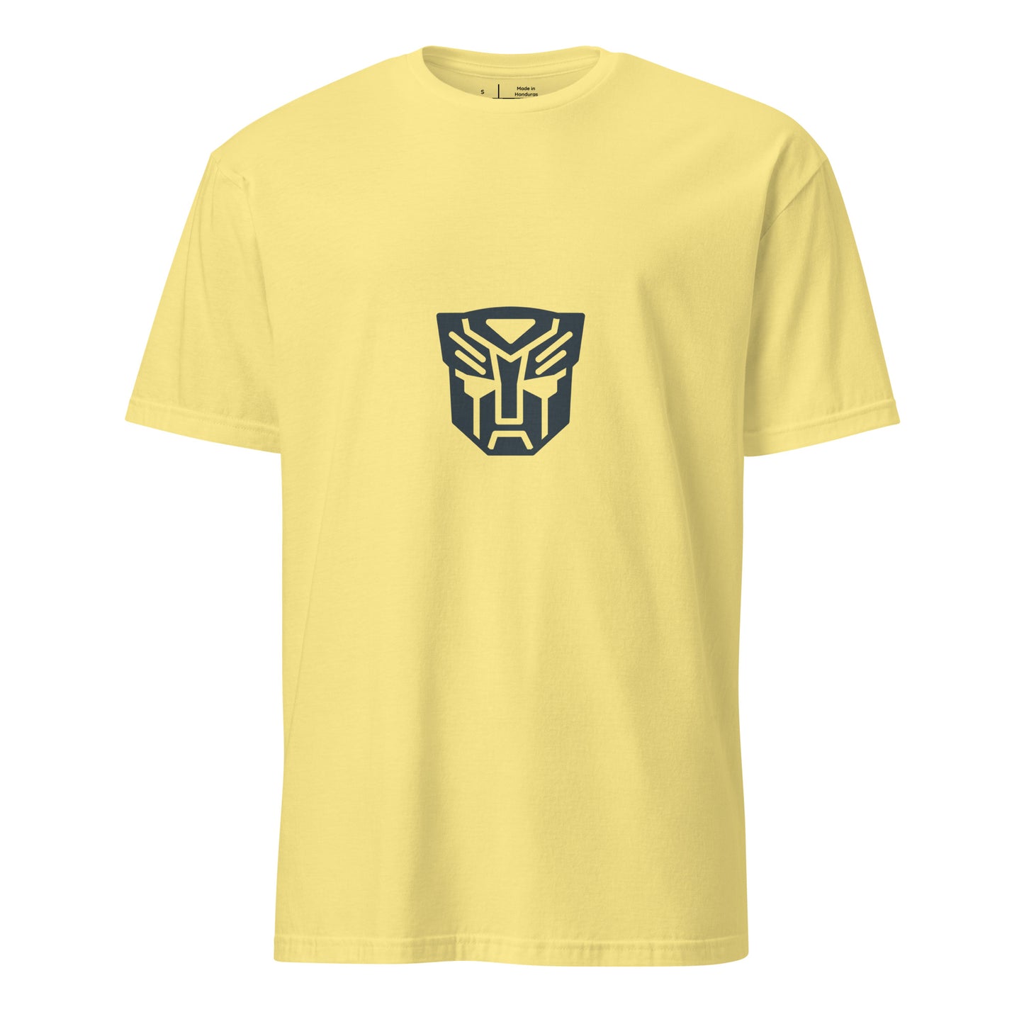 Tranzforma 1 - Minimalist Heroic Mech Icon - Short-Sleeve Unisex T-Shirt - Graphic Tee - Cornsilk - Front