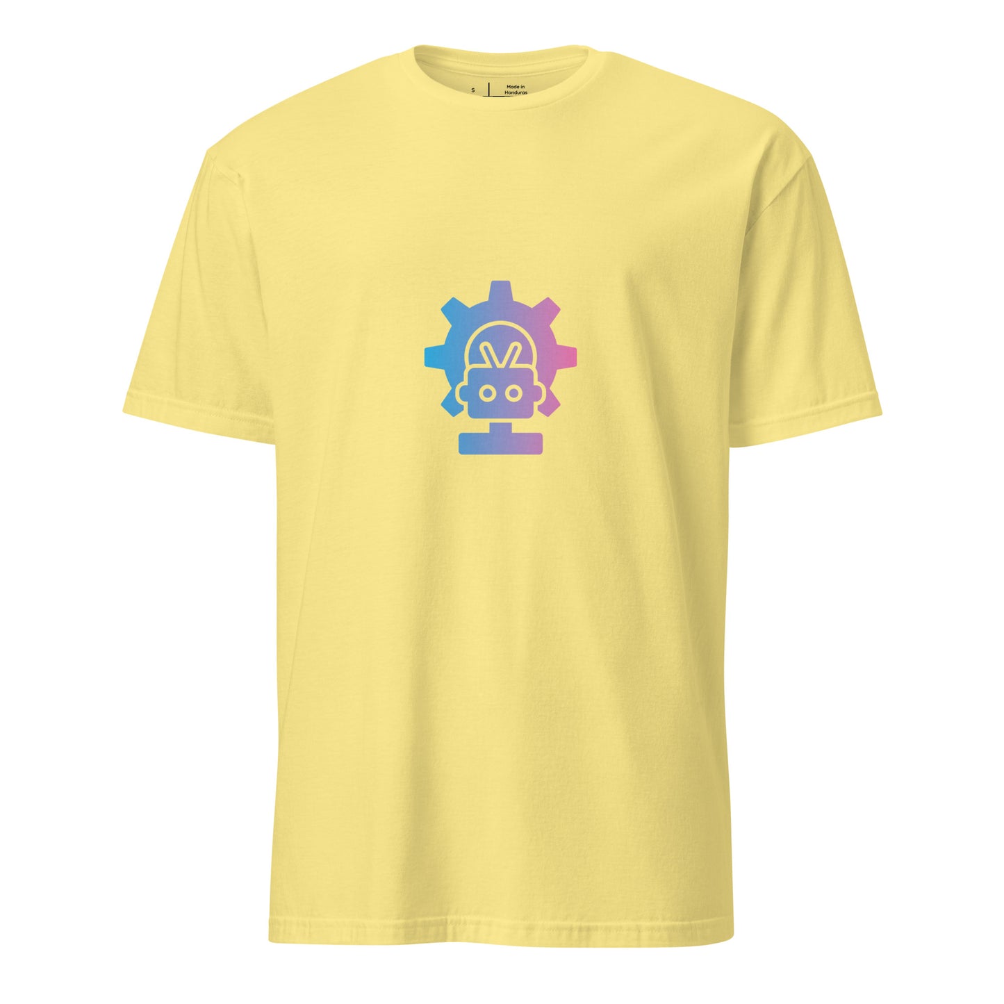 Robo Cog - Pink And Blue Robot - Short-Sleeve Unisex T-Shirt - Graphic Tee - Cornsilk - Front