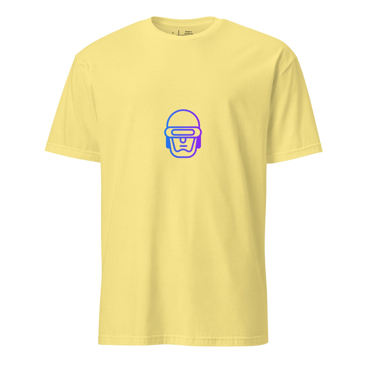 Robo - Neon-Lined Helmet- Short-Sleeve Unisex T-Shirt - Graphic Tee - Cornsilk - Front