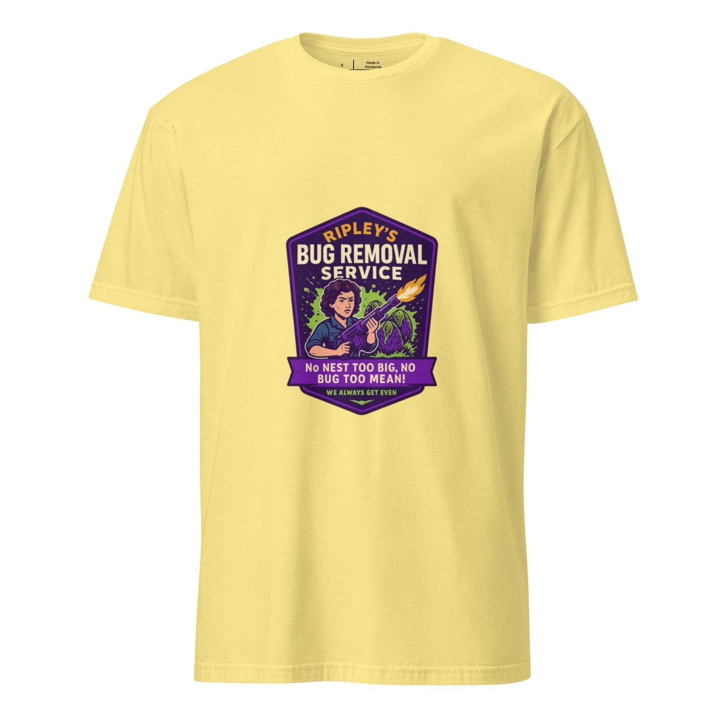 Ripley’s Bug Removal Service – Xenomorph Exterminator - Short-Sleeve Unisex T-Shirt - Graphic Tee - Cornsilk - Front
