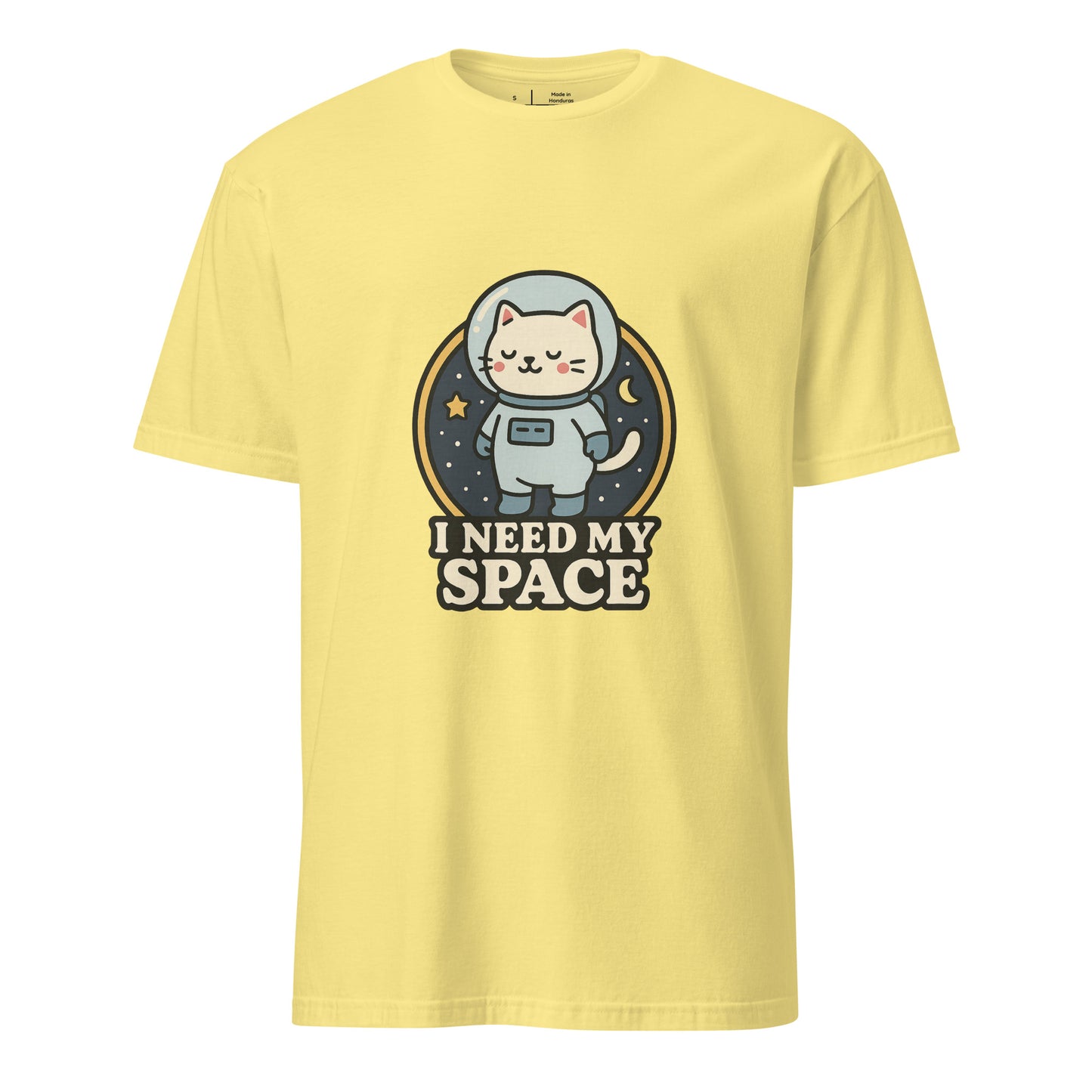I Need Space – Lucky Cat Astronaut - Short-Sleeve Unisex T-Shirt - Graphic Tee - Cornsilk - Front