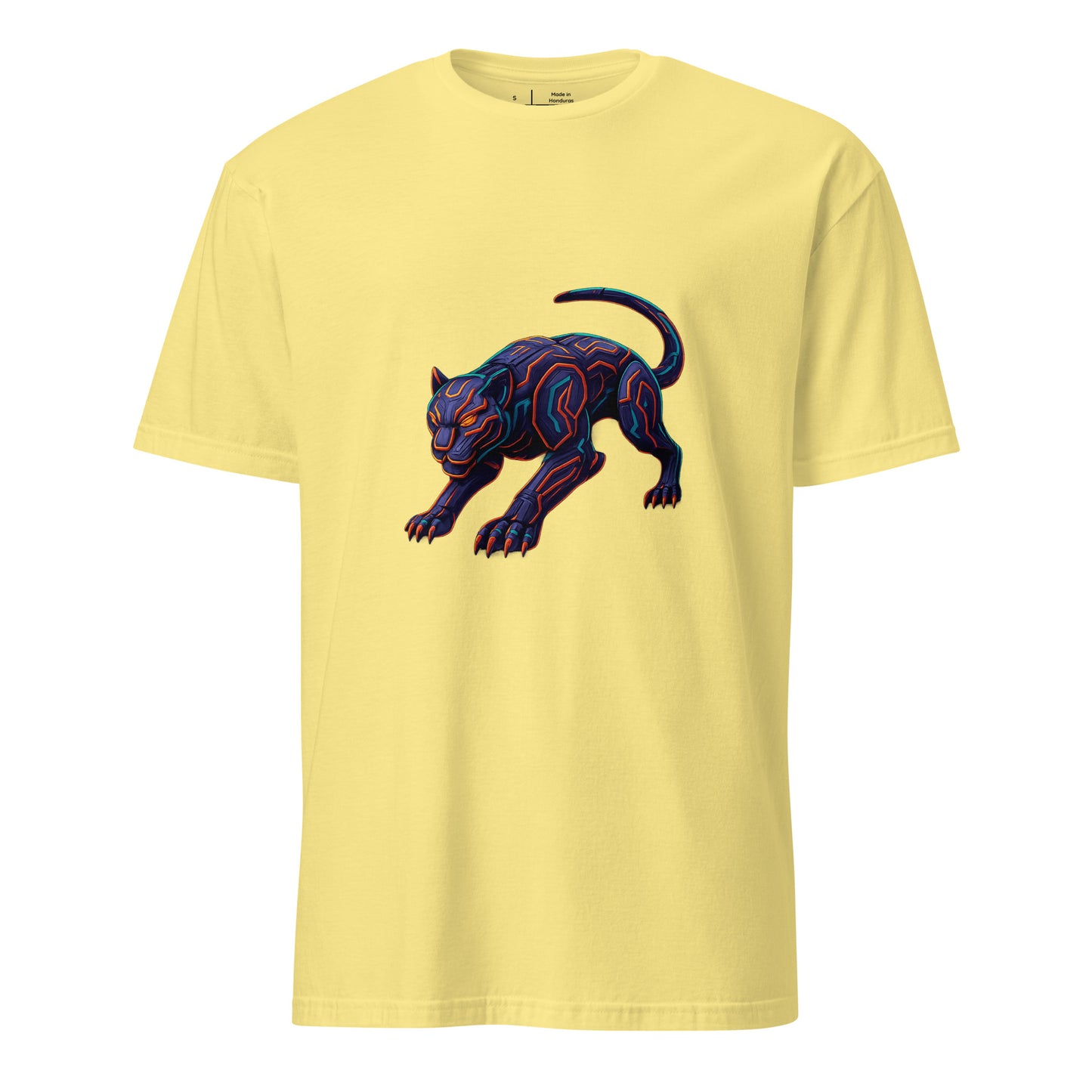 Cyber Jaguar – Neon Predator - Short-Sleeve Unisex T-Shirt - Graphic Tee - Cornsilk - Front