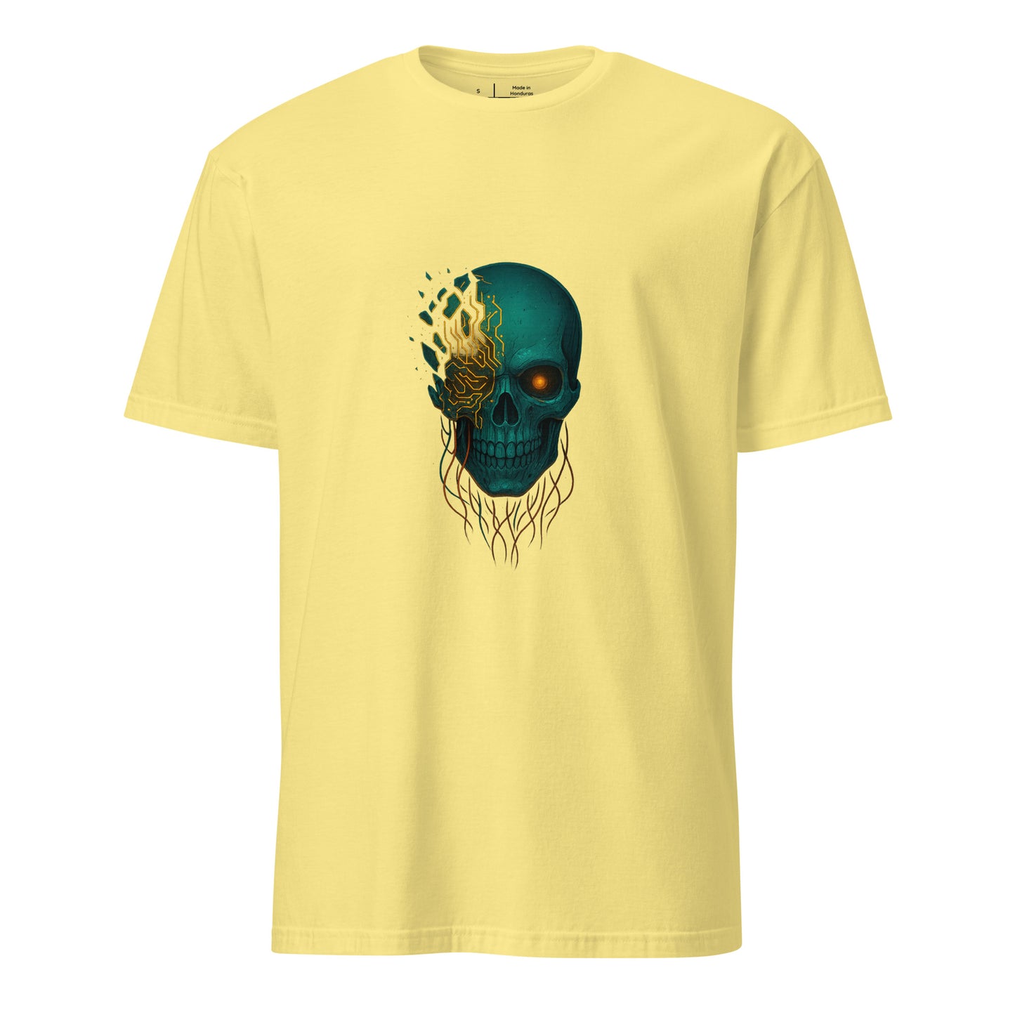 Astral Hacker Skull – Circuit Fractured - Short-Sleeve Unisex T-Shirt - Graphic Tee - Cornsilk - Front
