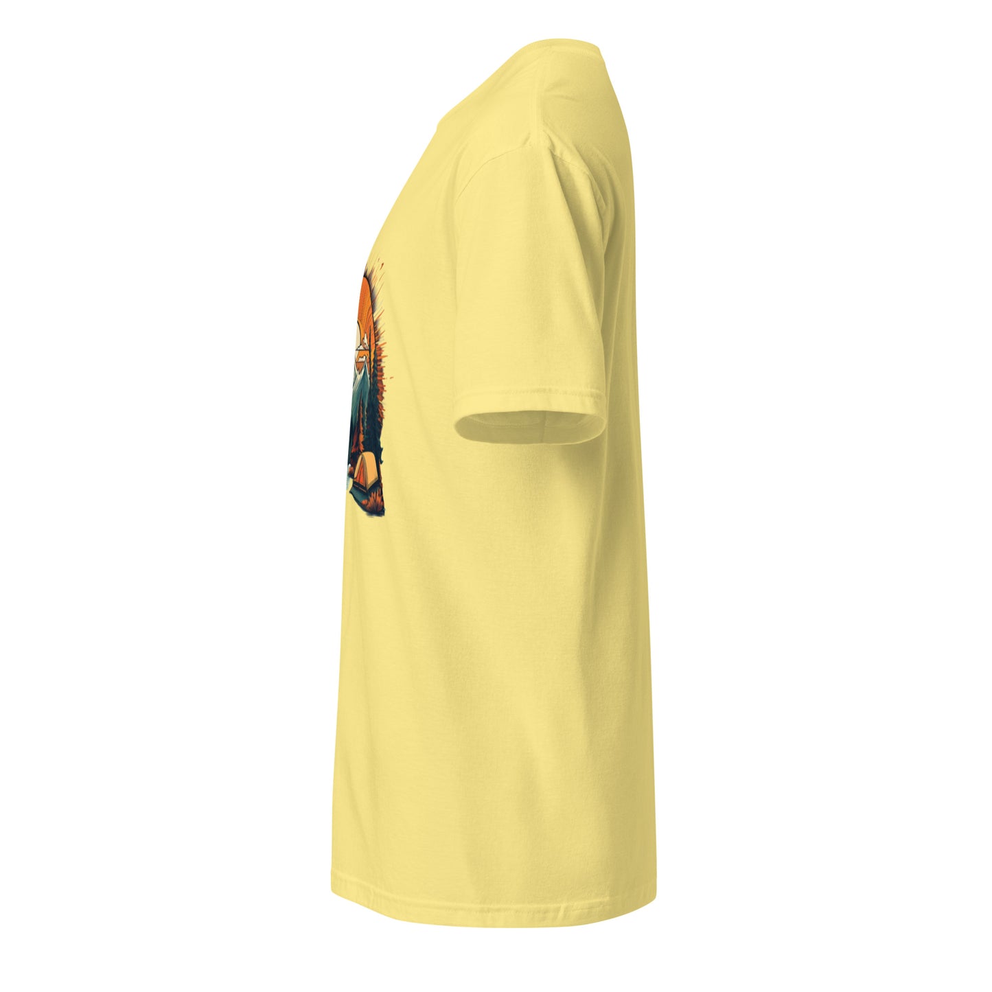 Golden Sunset Camping Escape – Adventure - Short-Sleeve Unisex T-Shirt - Graphic Tee - Cornsilk - Left side