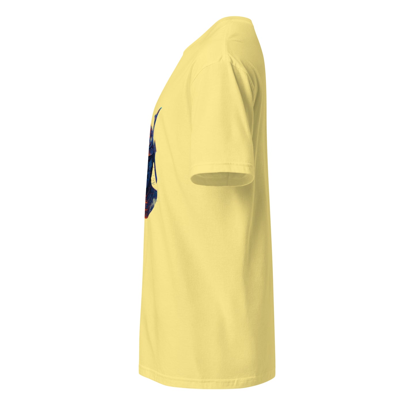 Holographic Samurai Helmet – Neon Warrior - Short-Sleeve Unisex T-Shirt - Graphic Tee - Cornsilk - Left side