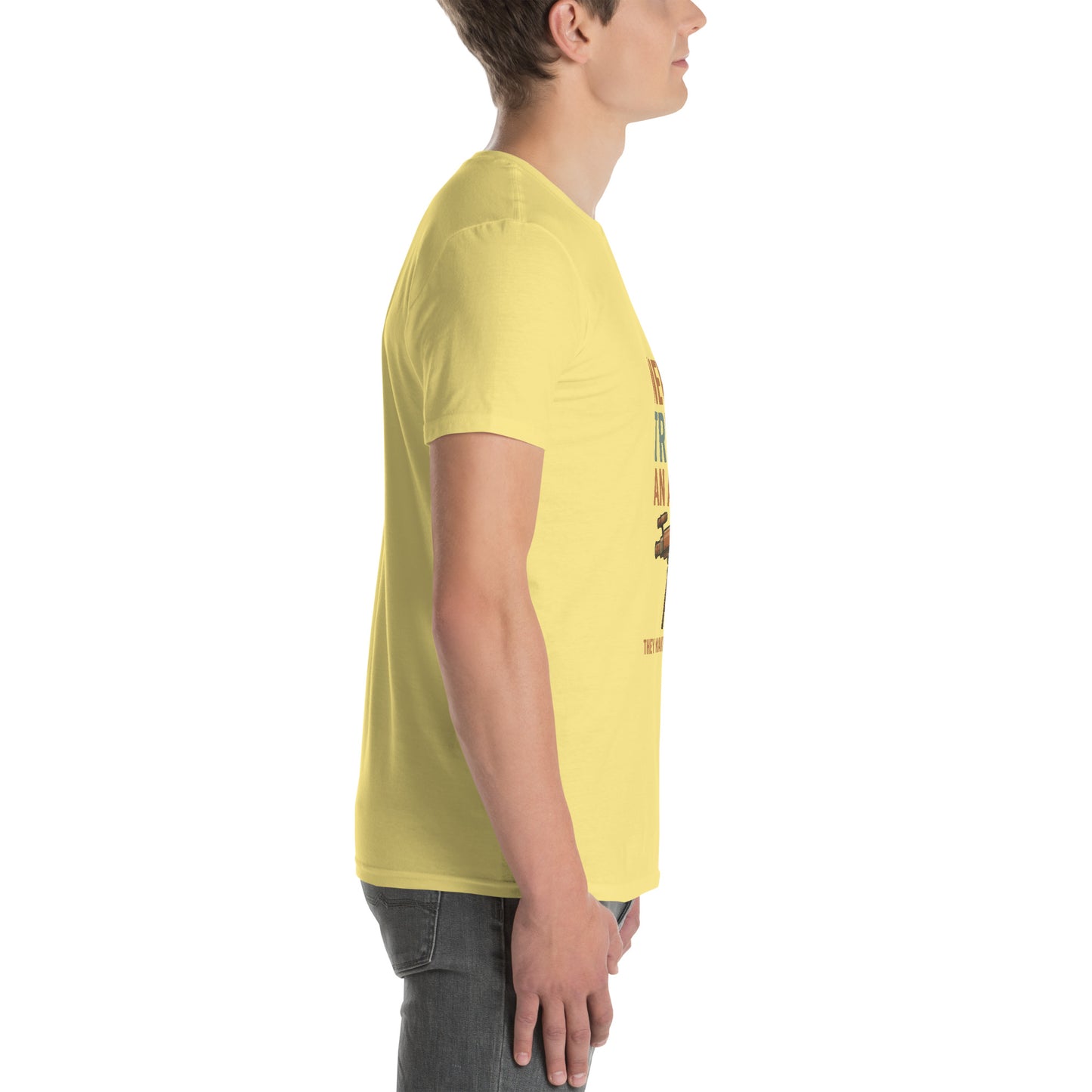 Never Trust An Atom - Science Joke - Short-Sleeve Unisex T-Shirt - Graphic Tee - Cornsilk - Right side