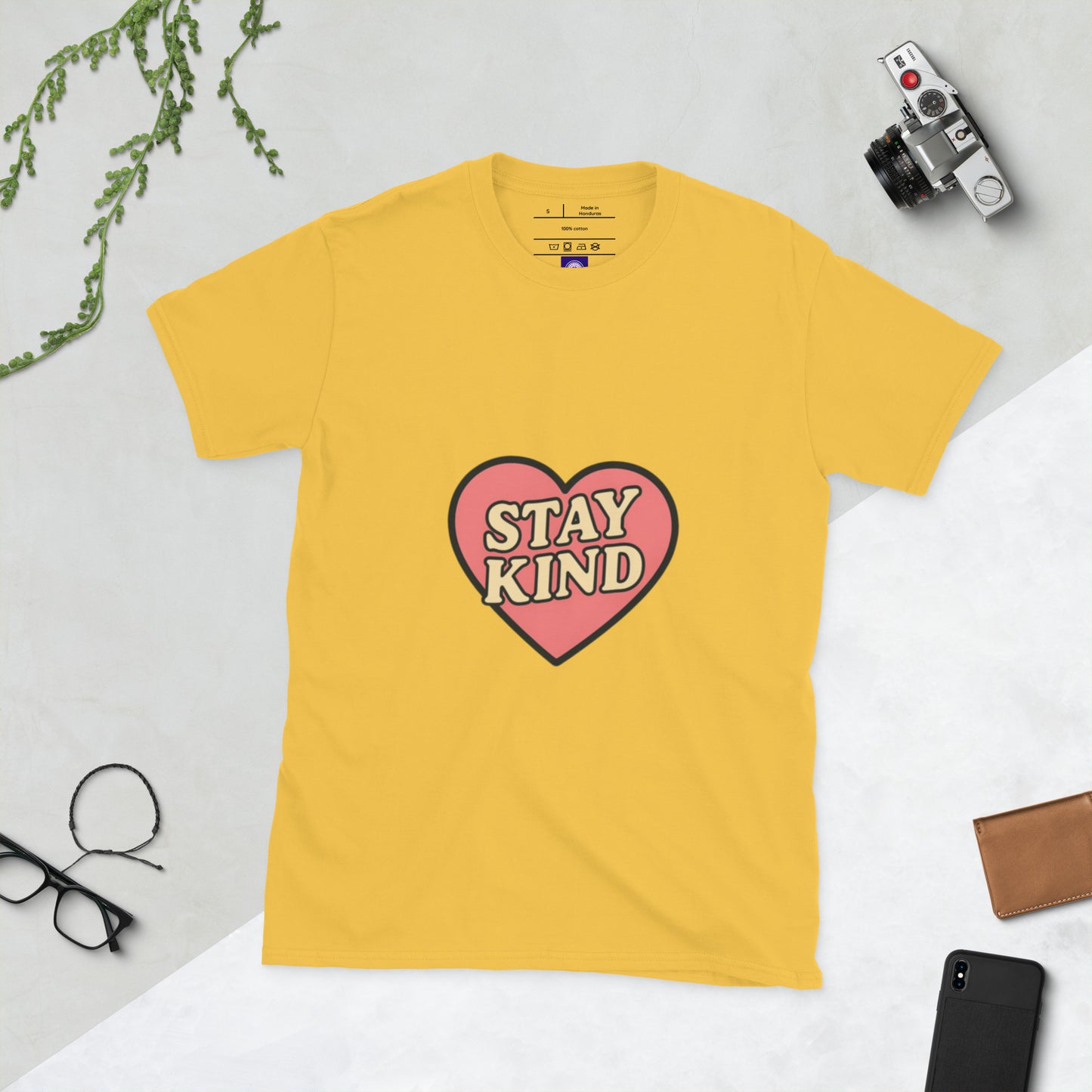 Stay Kind – Retro Heart Typography - Short-Sleeve Unisex T-Shirt - Graphic Tee - Daisy - Front
