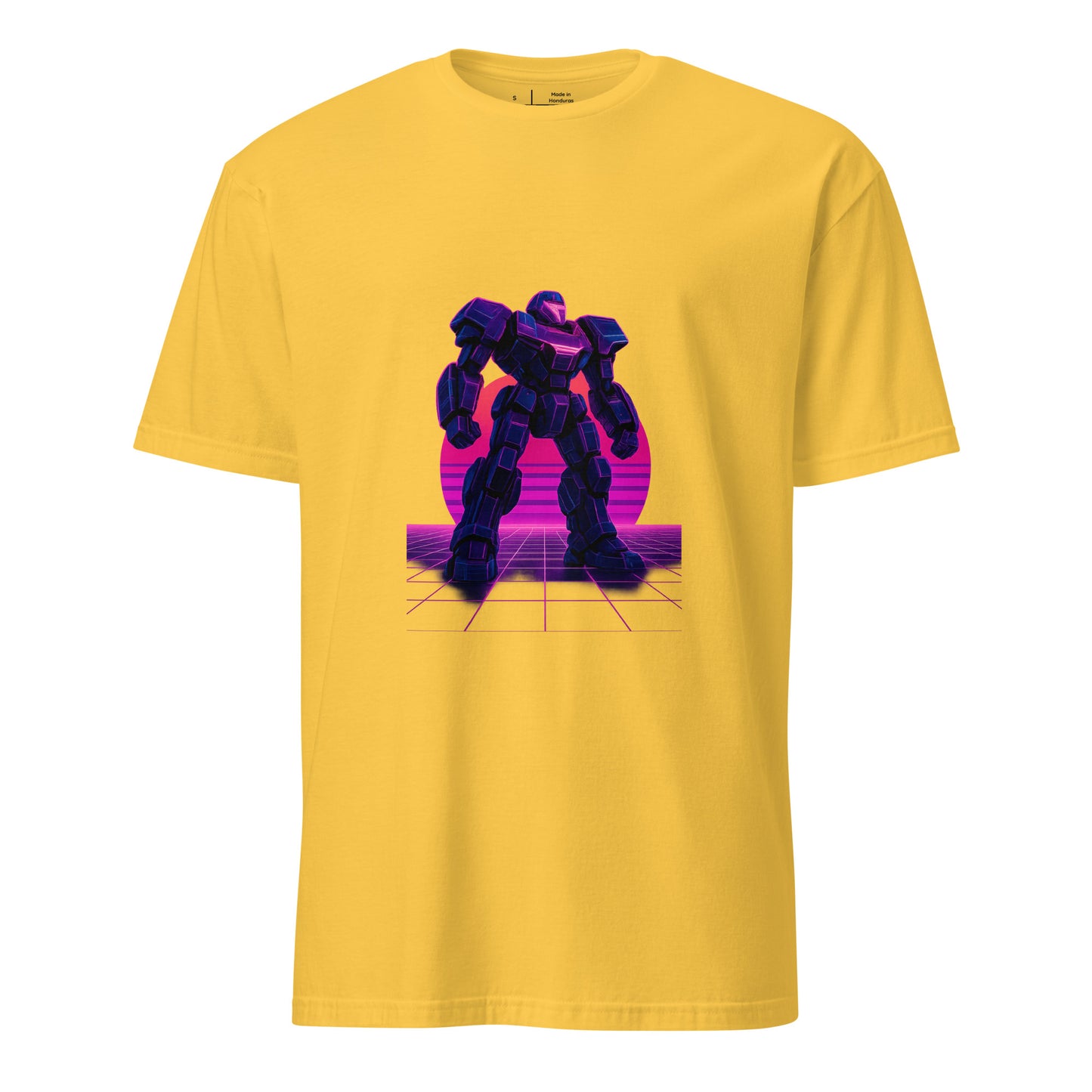 Synthwave Mech – Neon Titan - Short-Sleeve Unisex T-Shirt - Graphic Tee - Daisy - Front