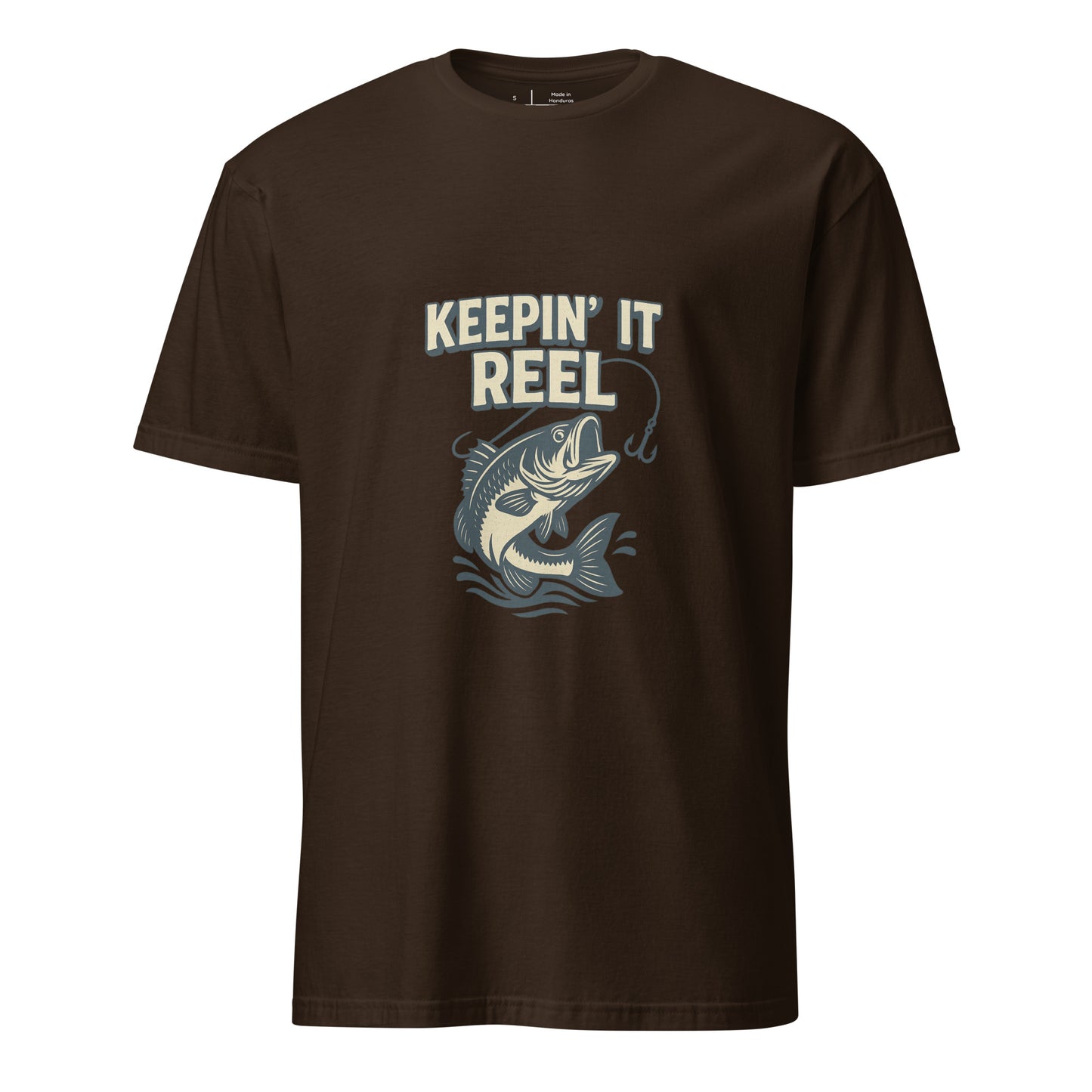 Keepin It Reel - Fishing Slogan - Short-Sleeve Unisex T-Shirt - Graphic Tee - Dark Chocolate - Front