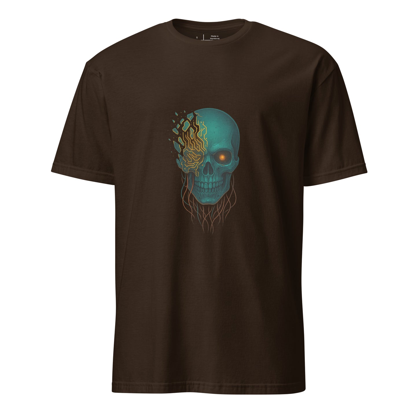 Astral Hacker Skull – Circuit Fractured - Short-Sleeve Unisex T-Shirt - Graphic Tee - Dark Chocolate - Front