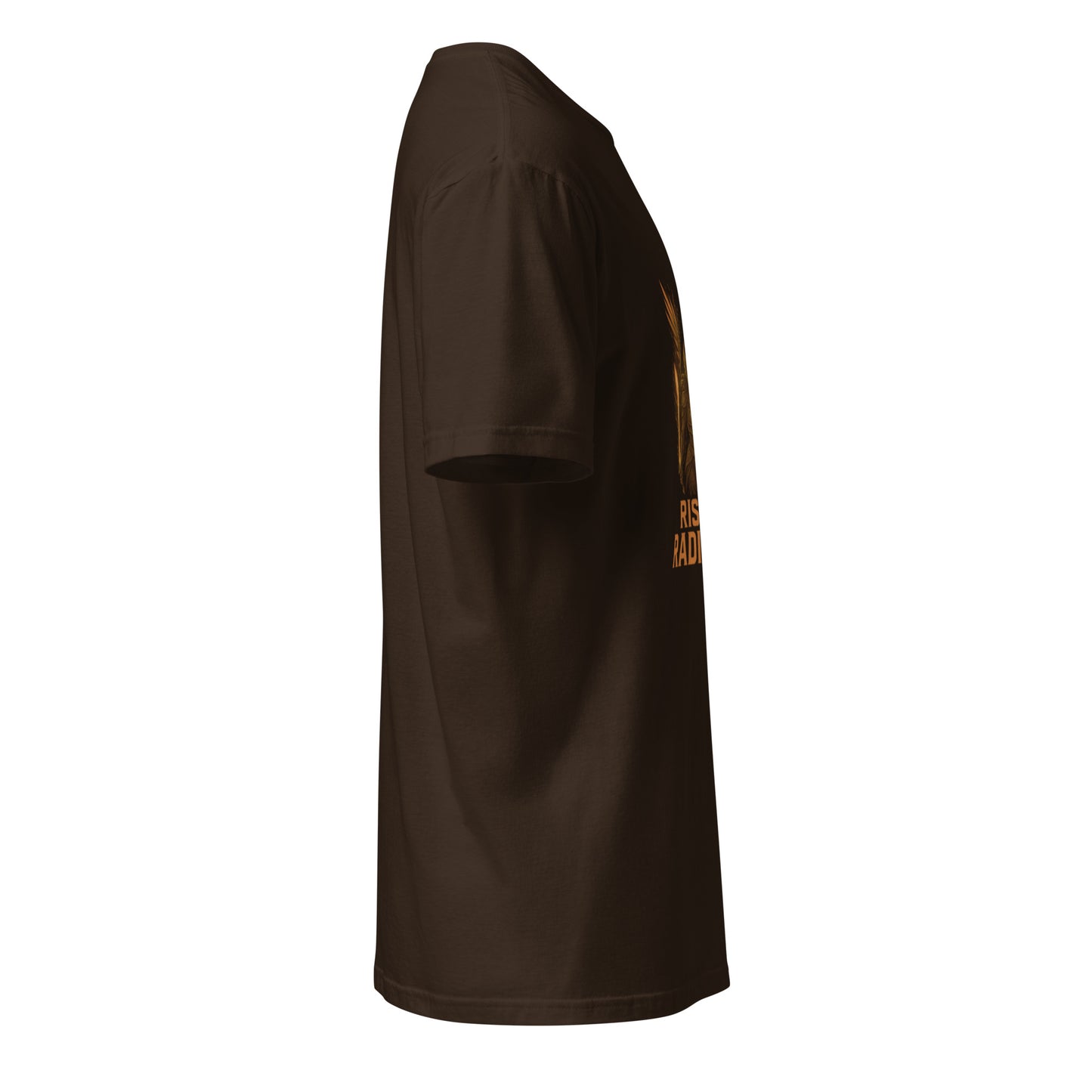 Solarion Blade Valkyrie – “Rise in Radiance.” - Short-Sleeve Unisex T-Shirt - Graphic Tee - Dark Chocolate - Right side