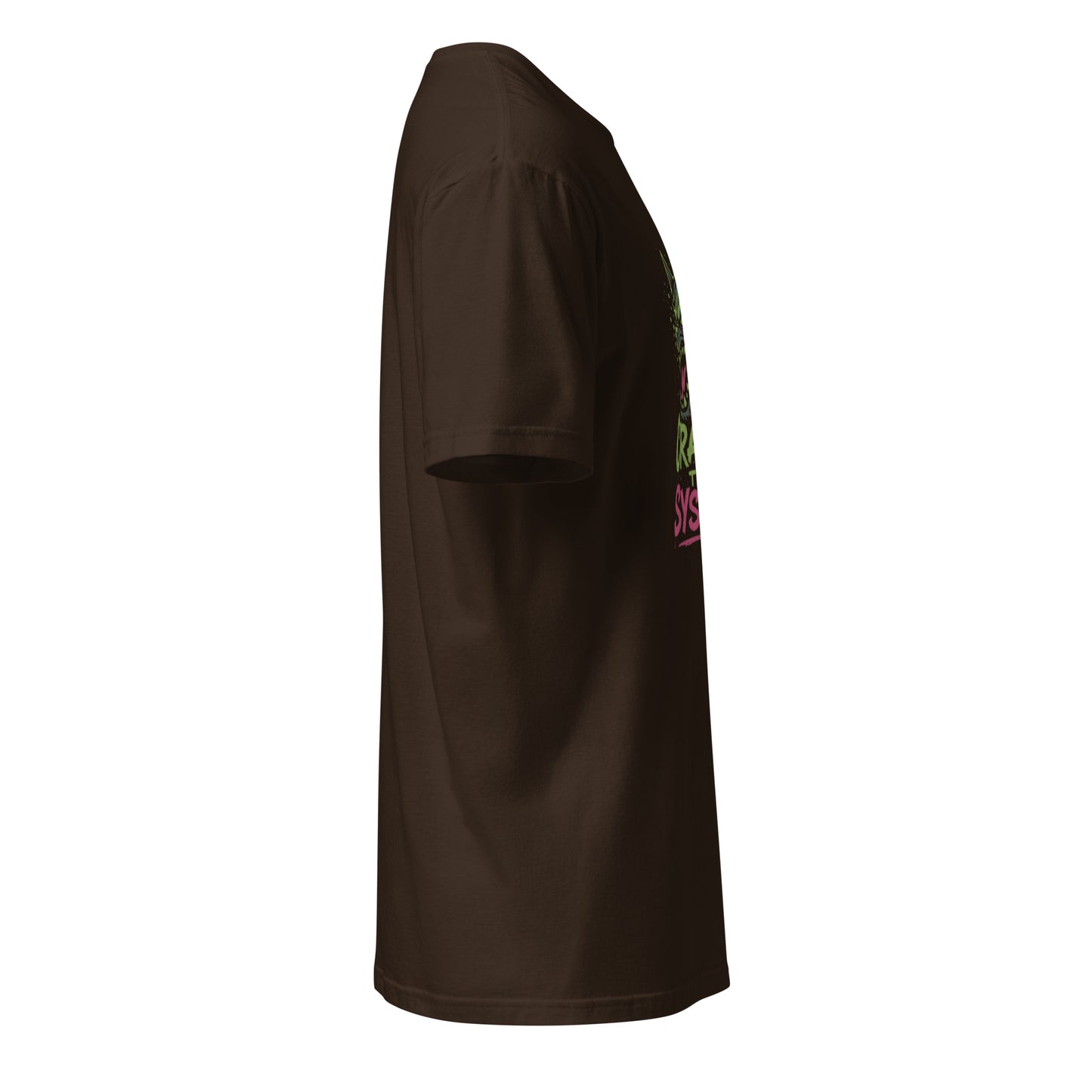 Pixel Spray Ravager – Crash the System - Short-Sleeve Unisex T-Shirt - Graphic Tee - Dark Chocolate - Right side