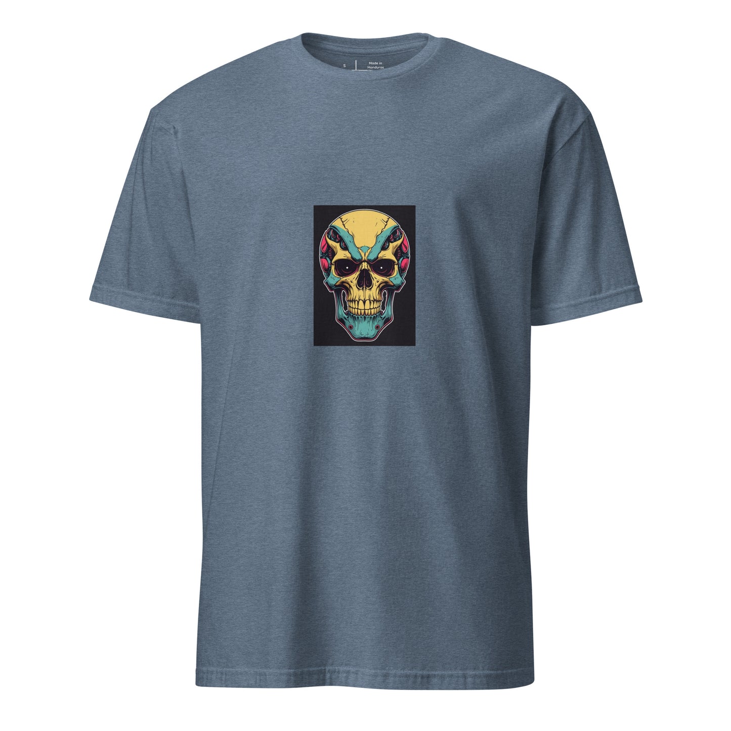 Cyber Skull - Sci-Fi Neon Skull - Short-Sleeve Unisex T-Shirt - Graphic Tee - Heather Indigo - Front
