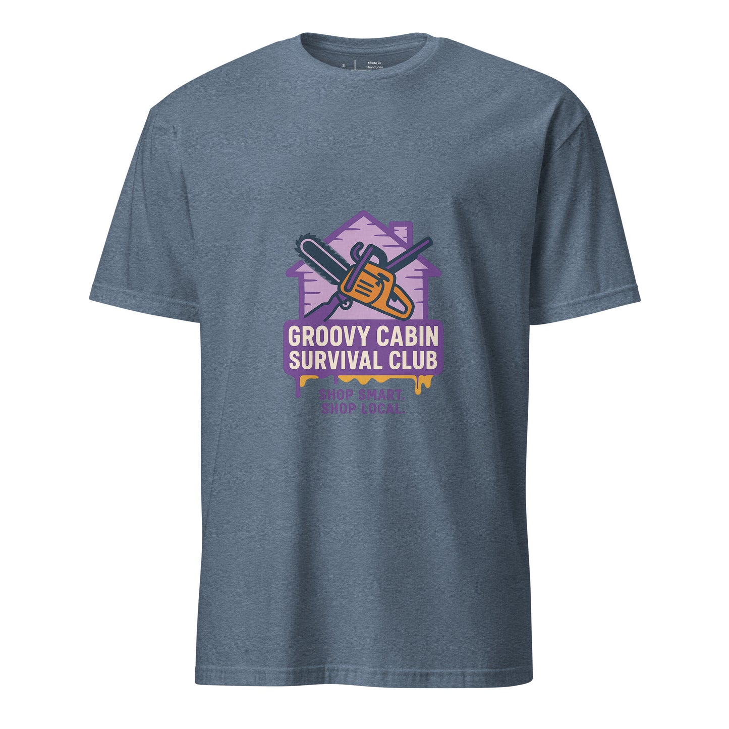 Groovy Cabin- Retro Horror Vibes - Short-Sleeve Unisex T-Shirt - Graphic Tee - Heather Indigo - Front
