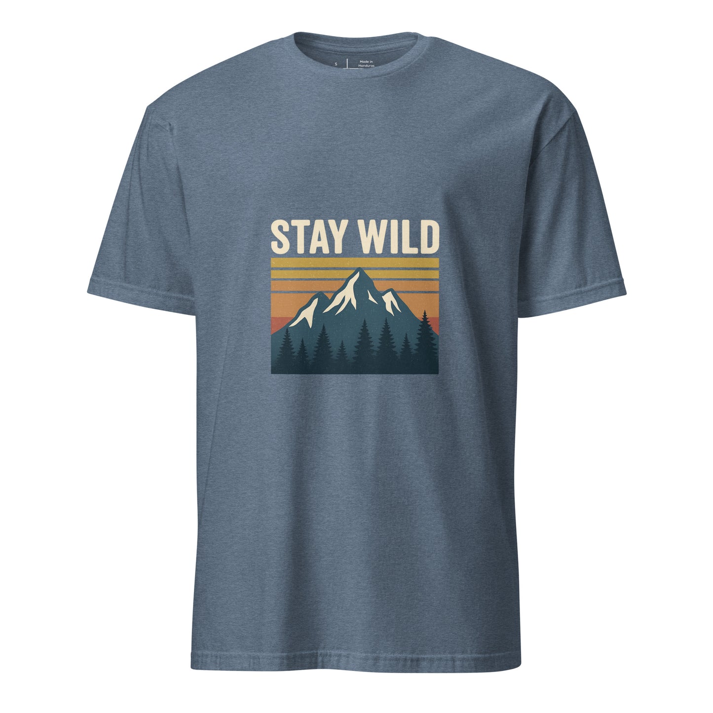 Stay Wild – Embrace The Adventure - Short-Sleeve Unisex T-Shirt - Graphic Tee - Heather Indigo - Front