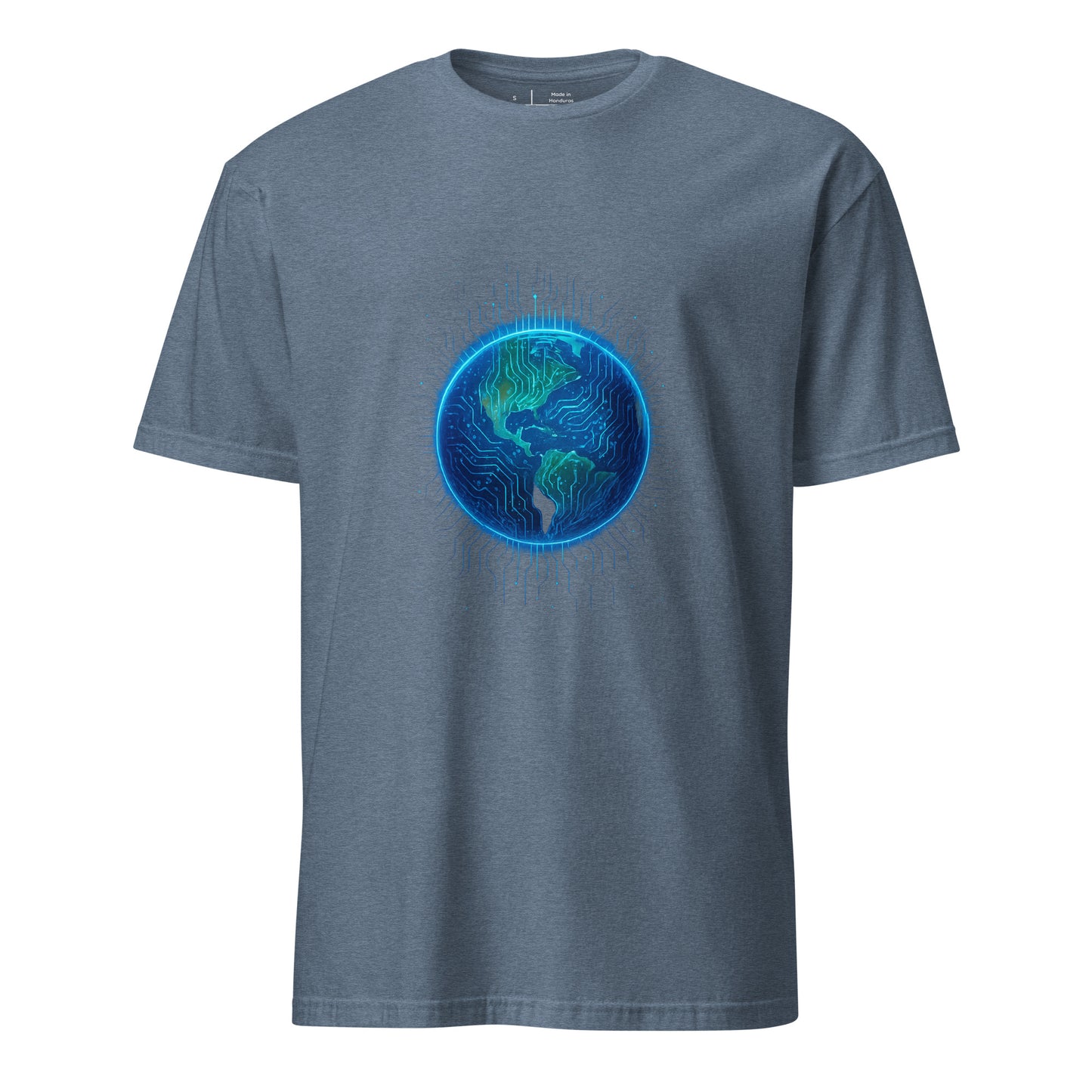 Cosmic Circuitry - Futuristic Cyberpunk - Short-Sleeve Unisex T-Shirt - Graphic Tee - Heather Indigo - Front