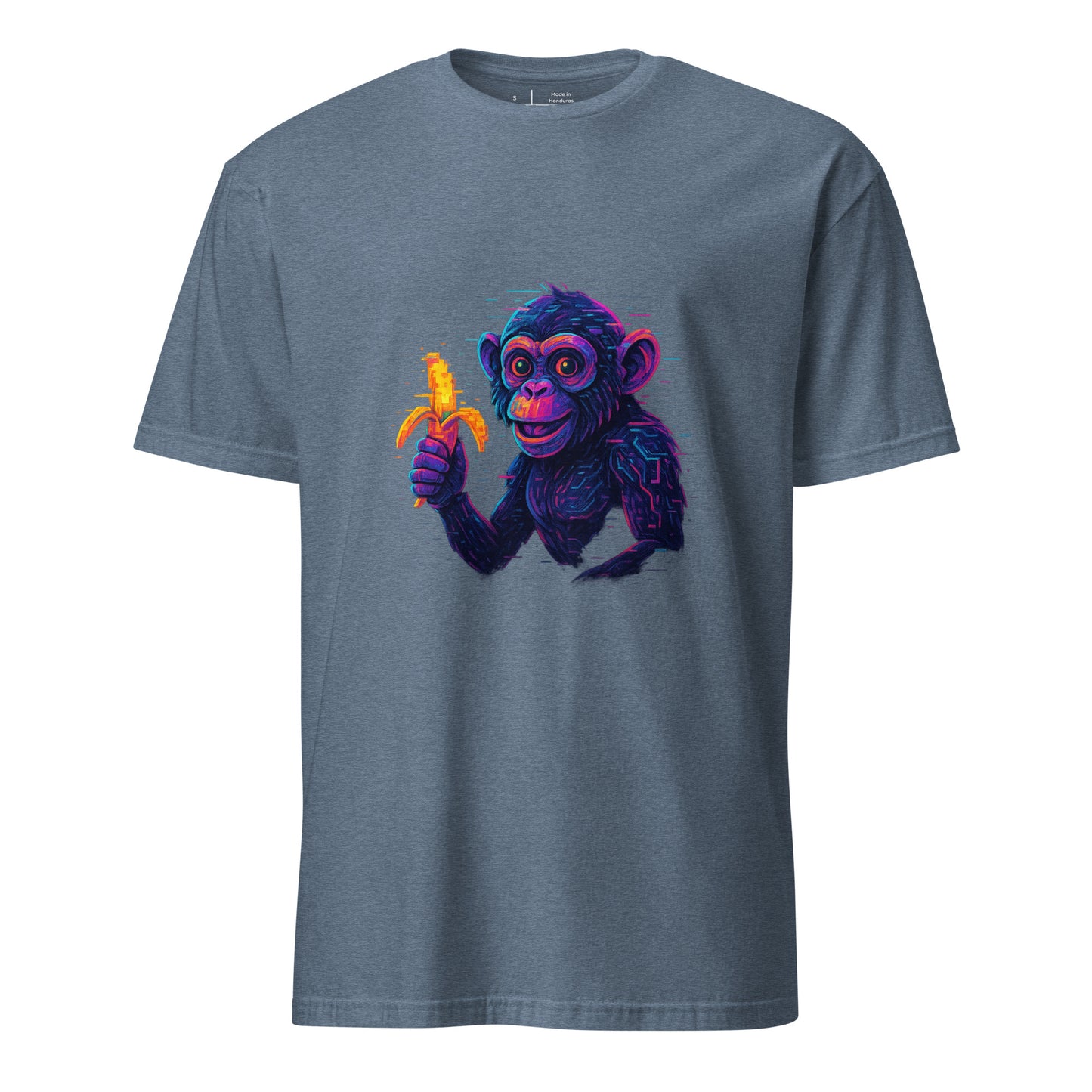 Cyber Monkey – Futuristic Primate - Short-Sleeve Unisex T-Shirt - Graphic Tee - Heather Indigo - Front