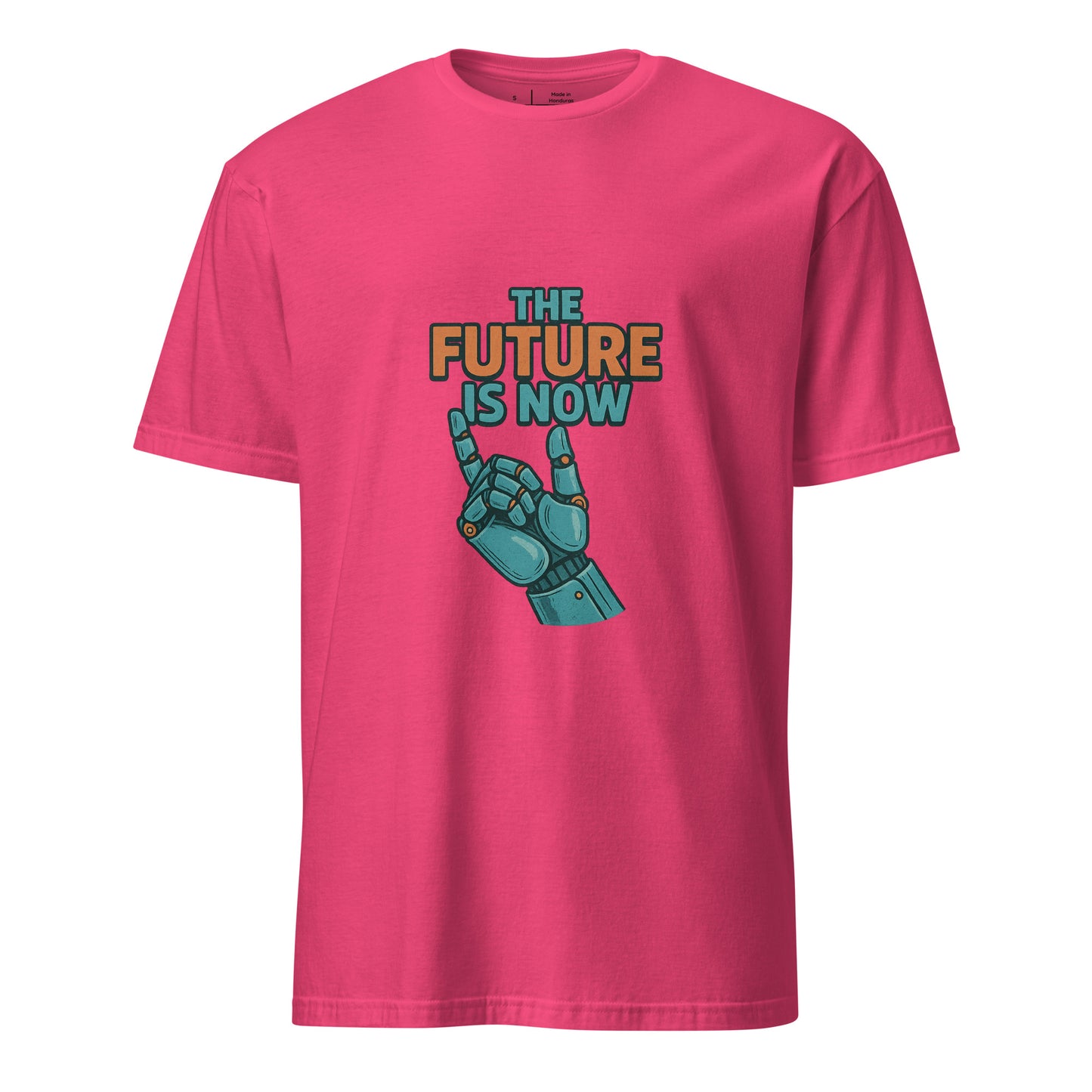 The Future Is Now - Futuristic Neon Tech - Short-Sleeve Unisex T-Shirt - Graphic Tee - Heliconia - Front