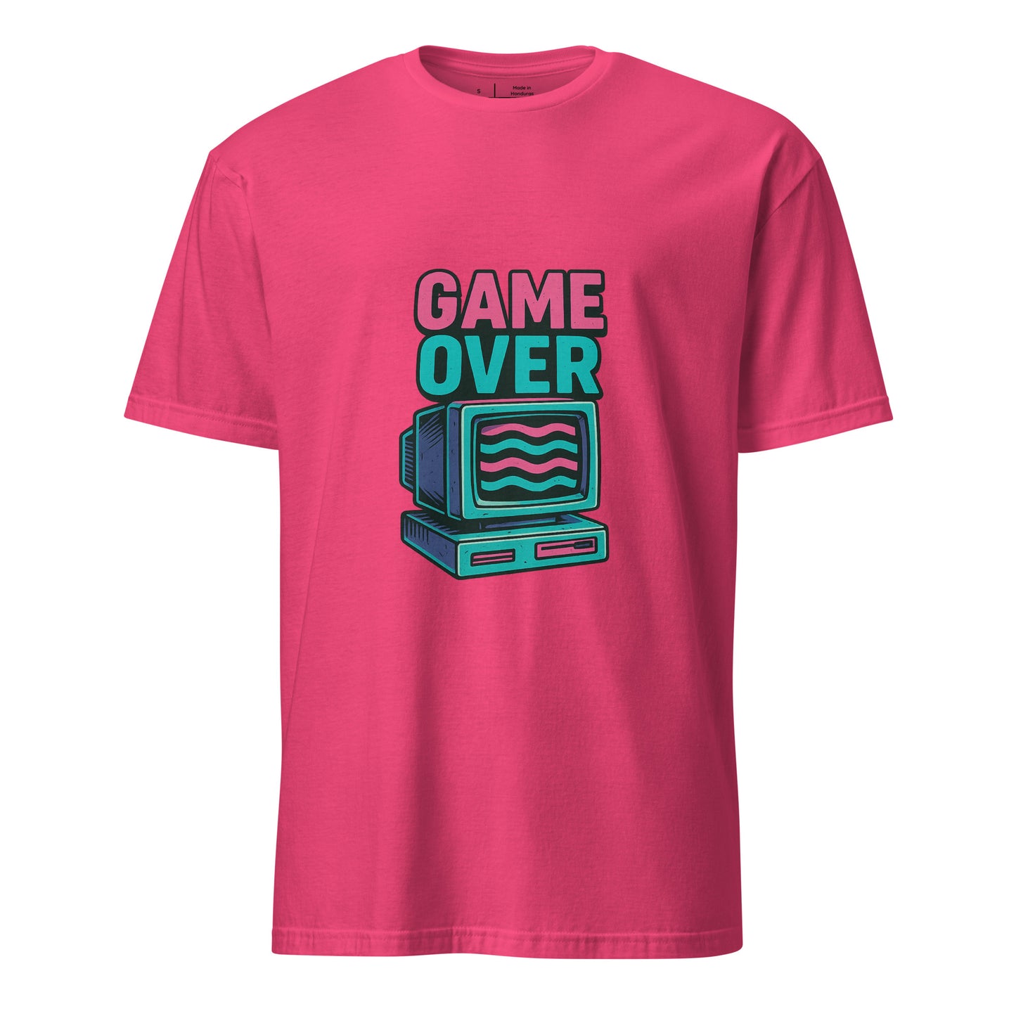 Game Over - Retro Gamer Glitch - Short-Sleeve Unisex T-Shirt - Graphic Tee - Heliconia - Front