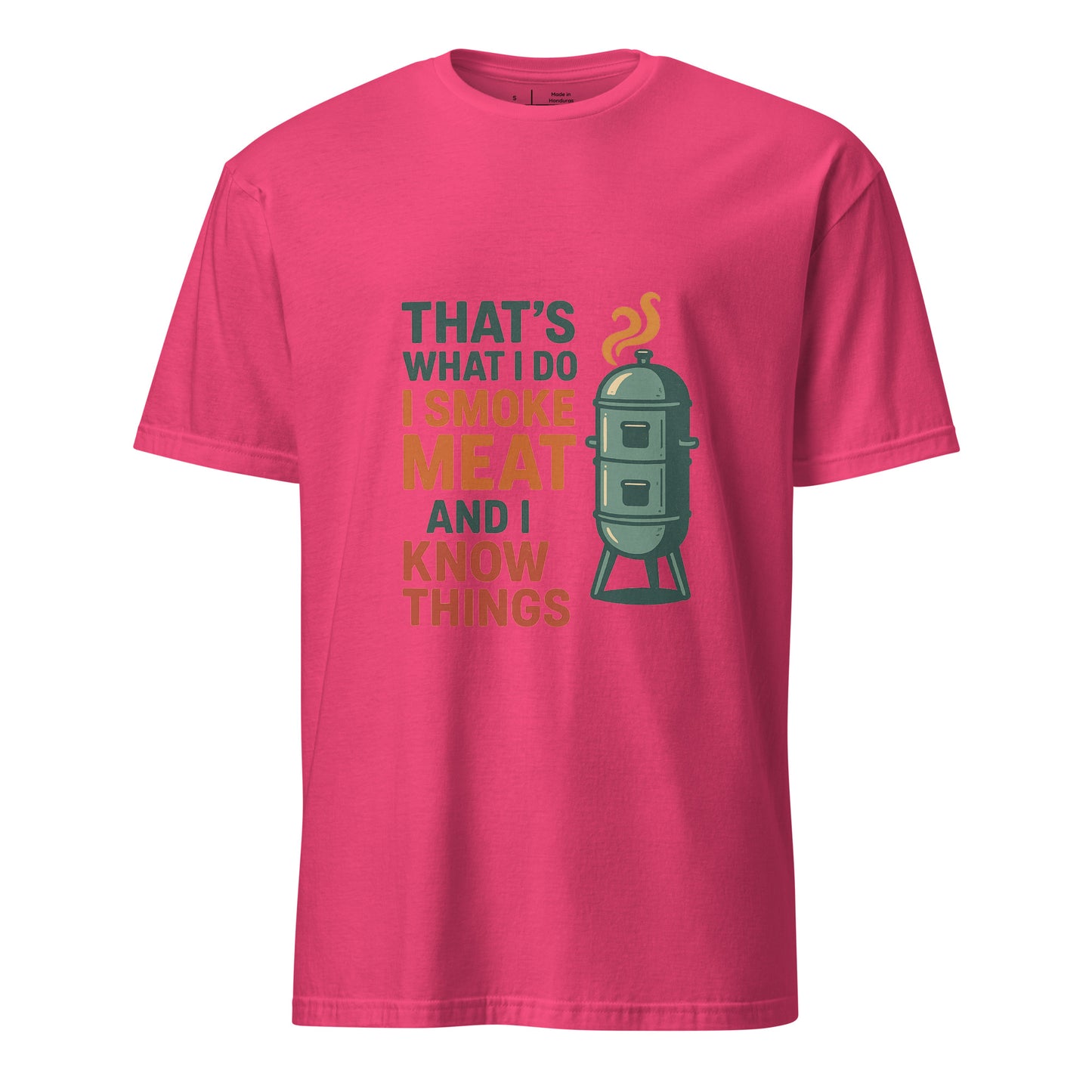 I Smoke Meat - BBQ Wisdom - Short-Sleeve Unisex T-Shirt - Graphic Tee - Heliconia - Front