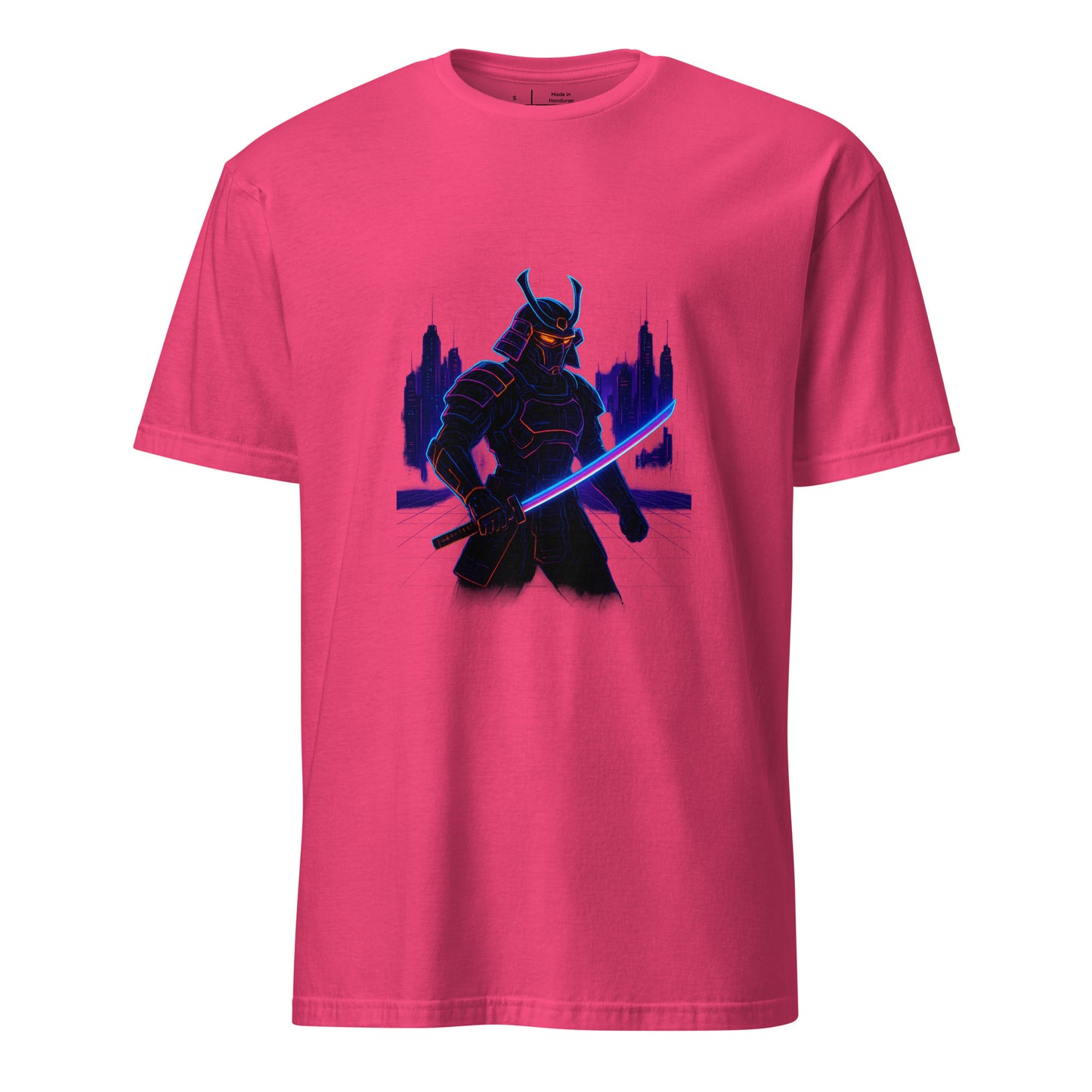 Neon Samurai - Cyberpunk Samurai - Short-Sleeve Unisex T-Shirt - Graphic Tee - Heliconia - Front