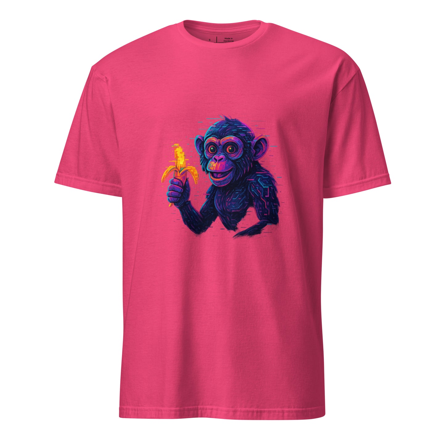 Cyber Monkey – Futuristic Primate - Short-Sleeve Unisex T-Shirt - Graphic Tee - Heliconia - Front