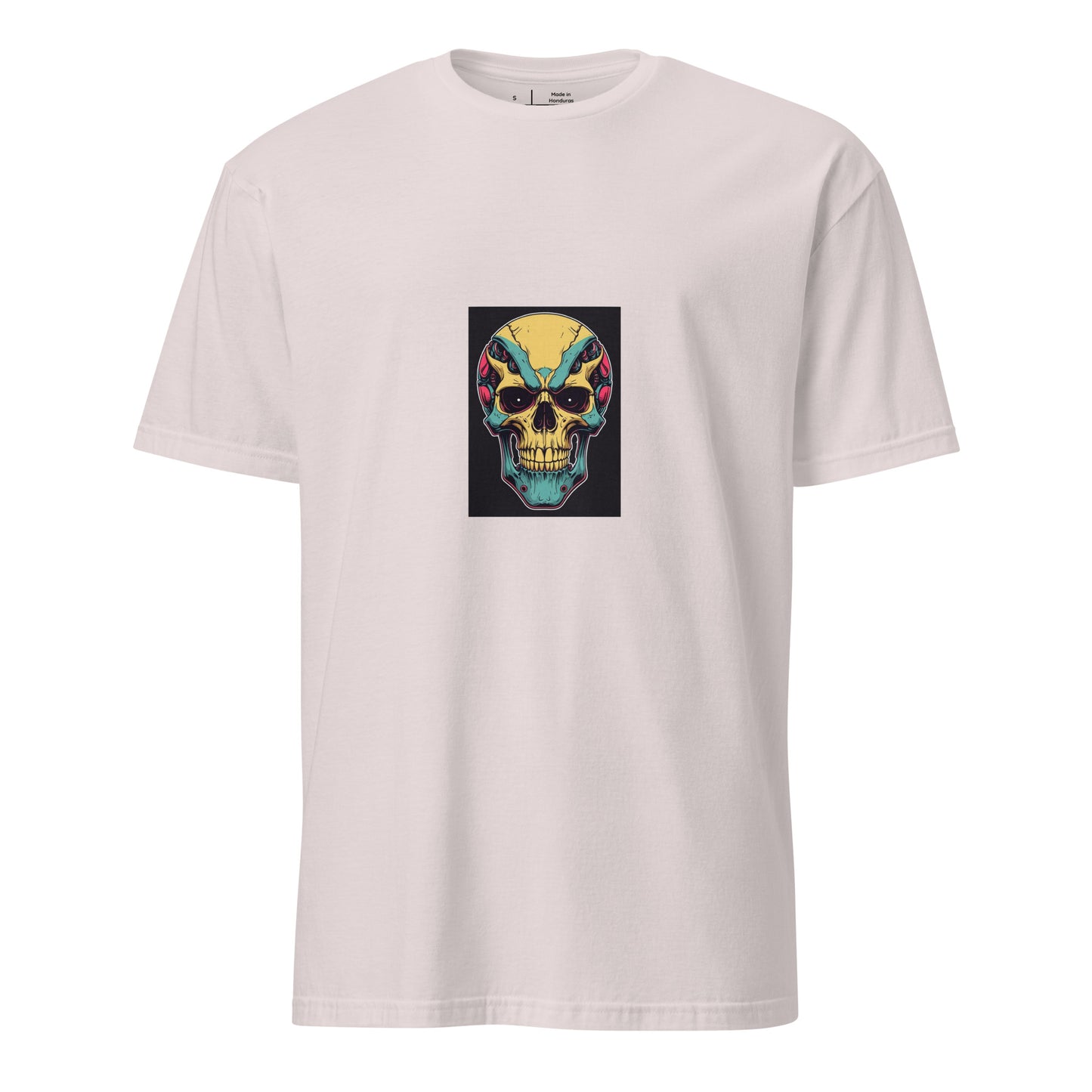 Cyber Skull - Sci-Fi Neon Skull - Short-Sleeve Unisex T-Shirt - Graphic Tee - Ice Grey - Front
