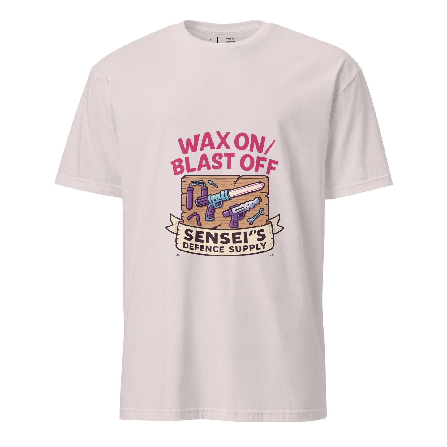 Wax On/Blast Off – Retro Karate Space - Short-Sleeve Unisex T-Shirt - Graphic Tee - Ice Grey - Front