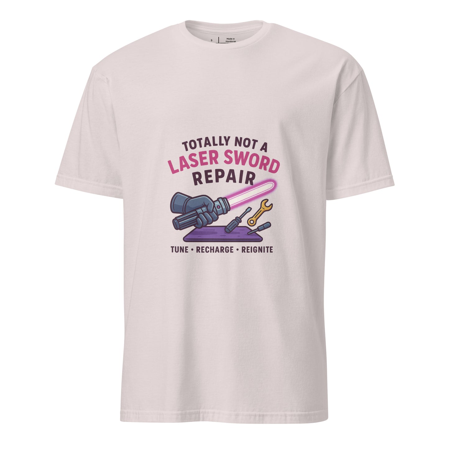Totally Not A Laser Sword Repair – Galactic Fixes, Off The Books - Short-Sleeve Unisex T-Shirt - Graphic Tee -
Ice Grey - Front