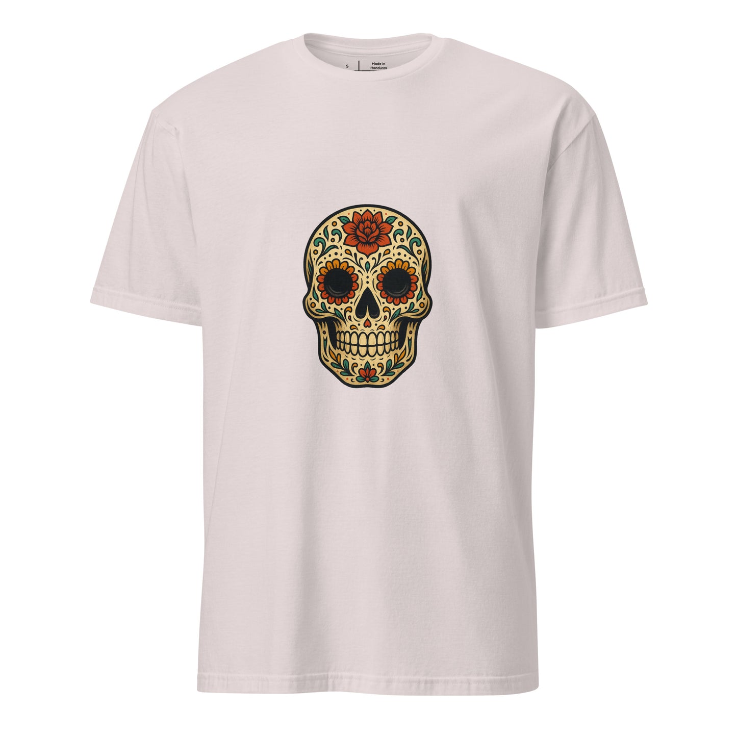 Day Of The Dead Skull – Floral Edition - Short-Sleeve Unisex T-Shirt - Graphic Tee - Ice Grey - Front