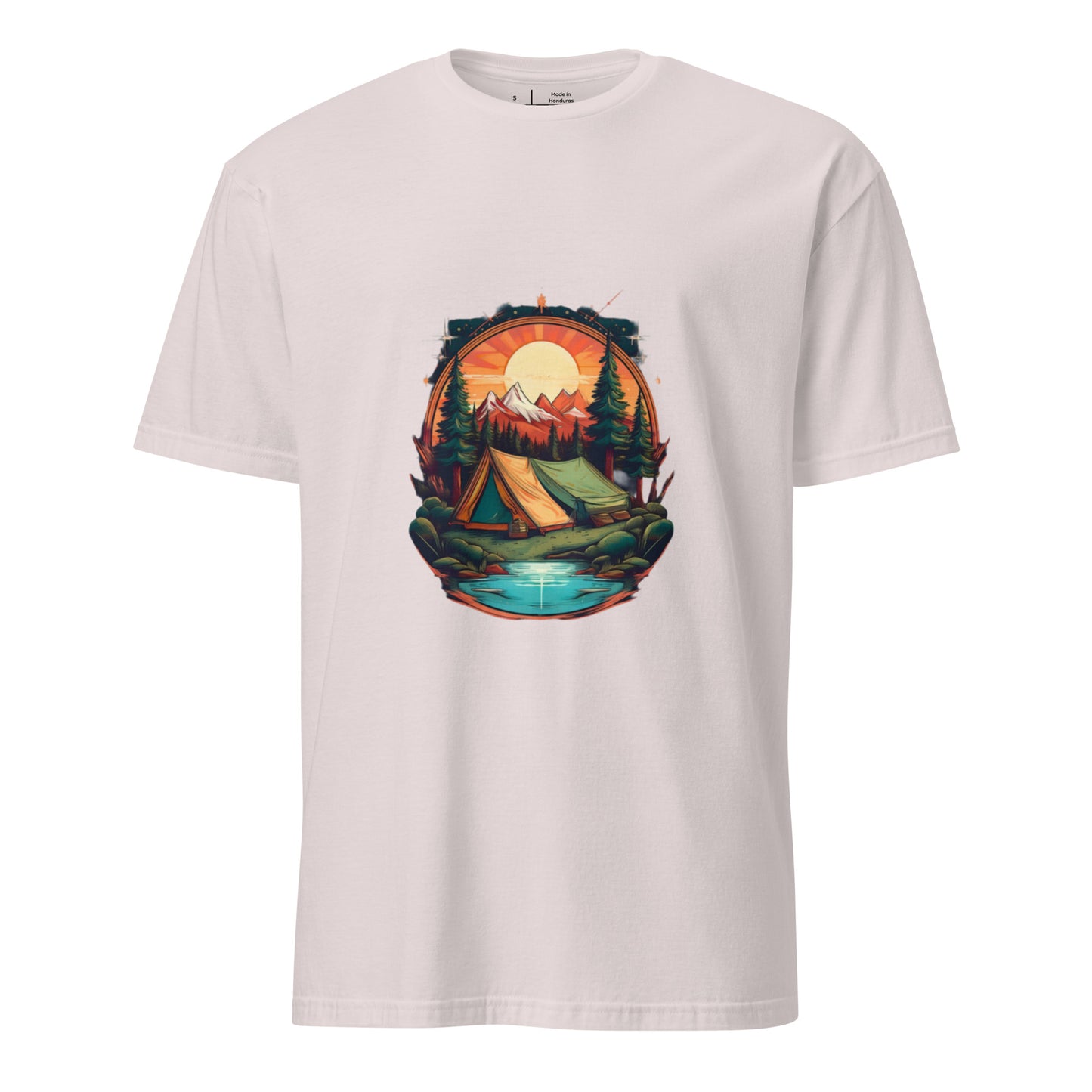 Golden Escape – Twin Tent Adventure - Short-Sleeve Unisex T-Shirt - Graphic Tee - Ice Grey - Front